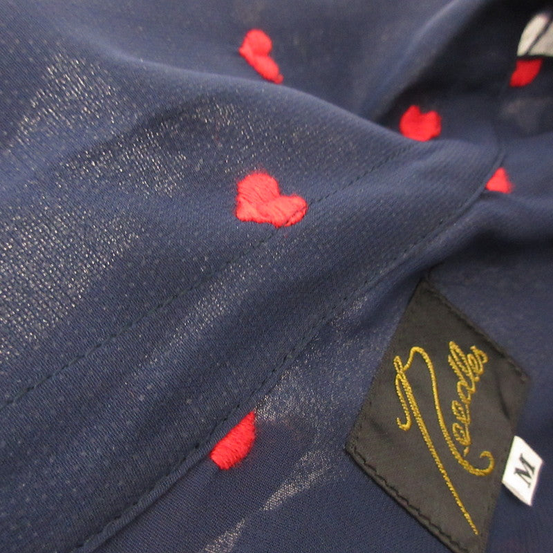 【中古】Needles | ニードルス Heart Print Shirt 長袖シャツ EJ186 カットオフ加工 ネイビー サイズ:M