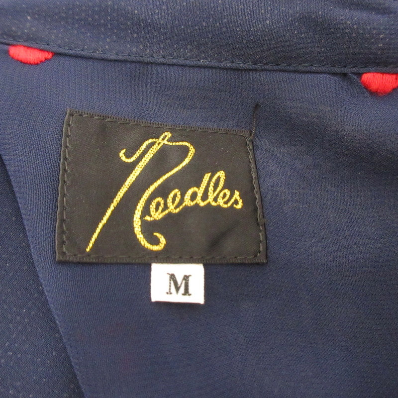 【中古】Needles | ニードルス Heart Print Shirt 長袖シャツ EJ186 カットオフ加工 ネイビー サイズ:M