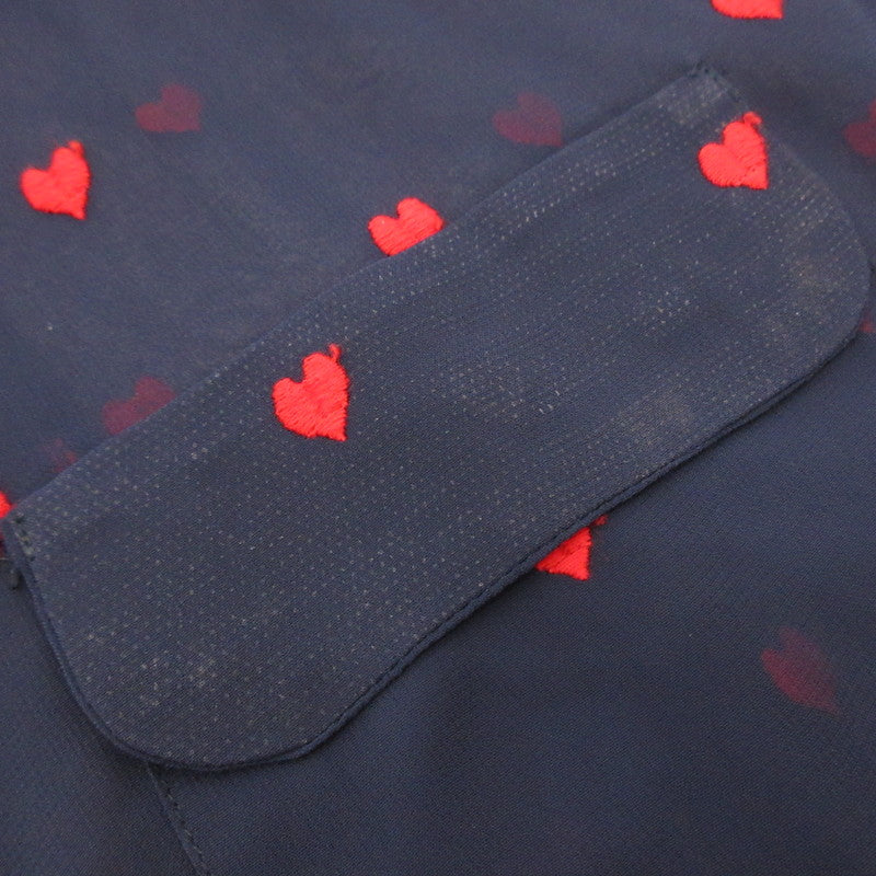 【中古】Needles | ニードルス Heart Print Shirt 長袖シャツ EJ186 カットオフ加工 ネイビー サイズ:M