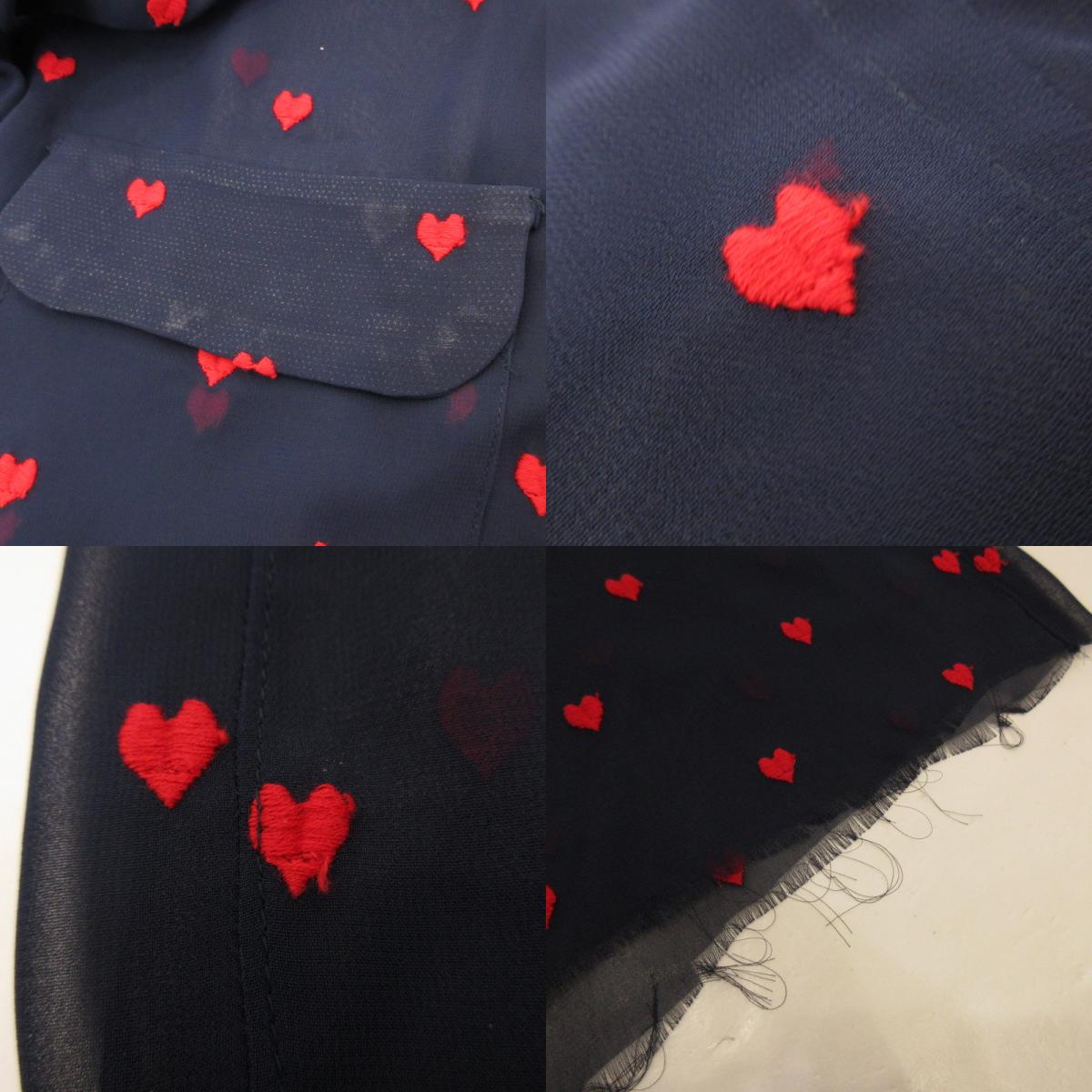 【中古】Needles | ニードルス Heart Print Shirt 長袖シャツ EJ186 カットオフ加工 ネイビー サイズ:M