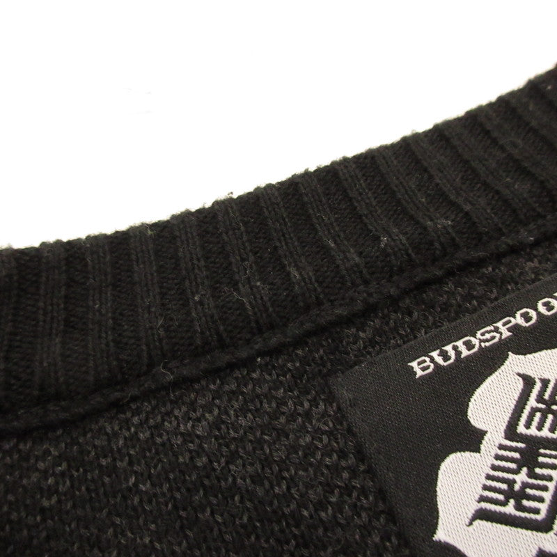 【中古】BUDSPOOL | バッズプール 花罰家紋 COTTON KNIT JACQUARD SWEATER セーター ブラック サイズ:XL