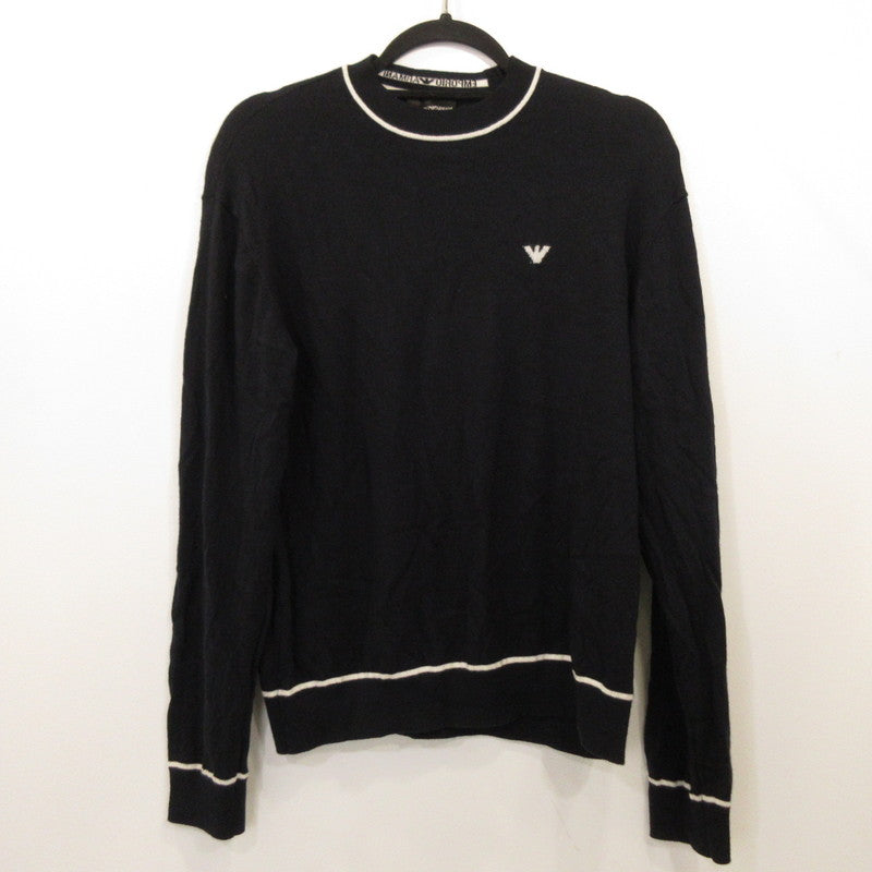 【中古】Emporio Armani | エンポリオ・アルマーニ バージンウール ジャカードロゴディテール セーター 6D1MXH 1MJLZ ネイビー サイズ:M
