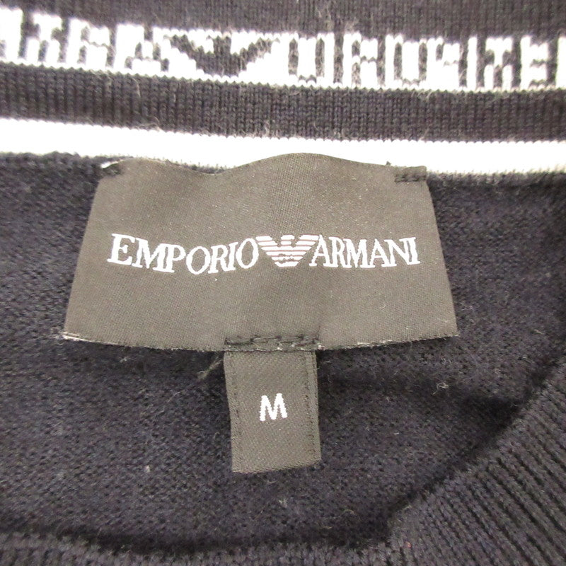 【中古】Emporio Armani | エンポリオ・アルマーニ バージンウール ジャカードロゴディテール セーター 6D1MXH 1MJLZ ネイビー サイズ:M