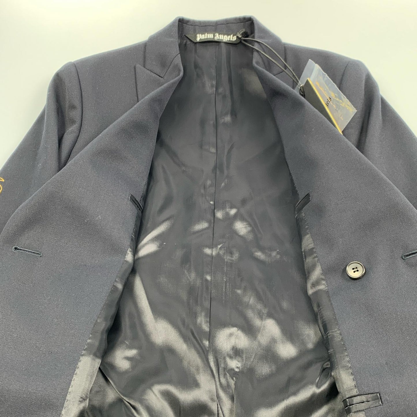 【中古】Palm Angels | パームエンジェルス パームエンブロイダリーダブルジャケット テーラードジャケット PMEN023S22FAB001 2022S/S サイズ:48 ネイビー サイズ:48