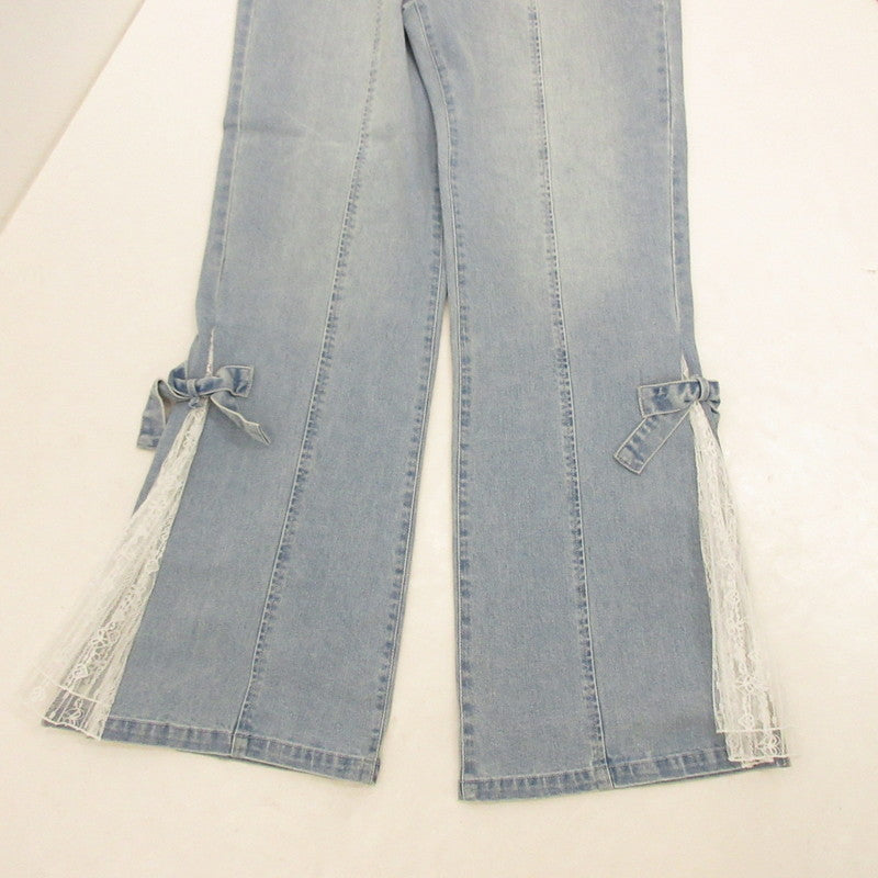 【中古】MAJESTIC LEGON | マジェスティックレゴン レースベルトセット裾リボンデニム デニムパンツ 1052052701 ライトブルー サイズ:L