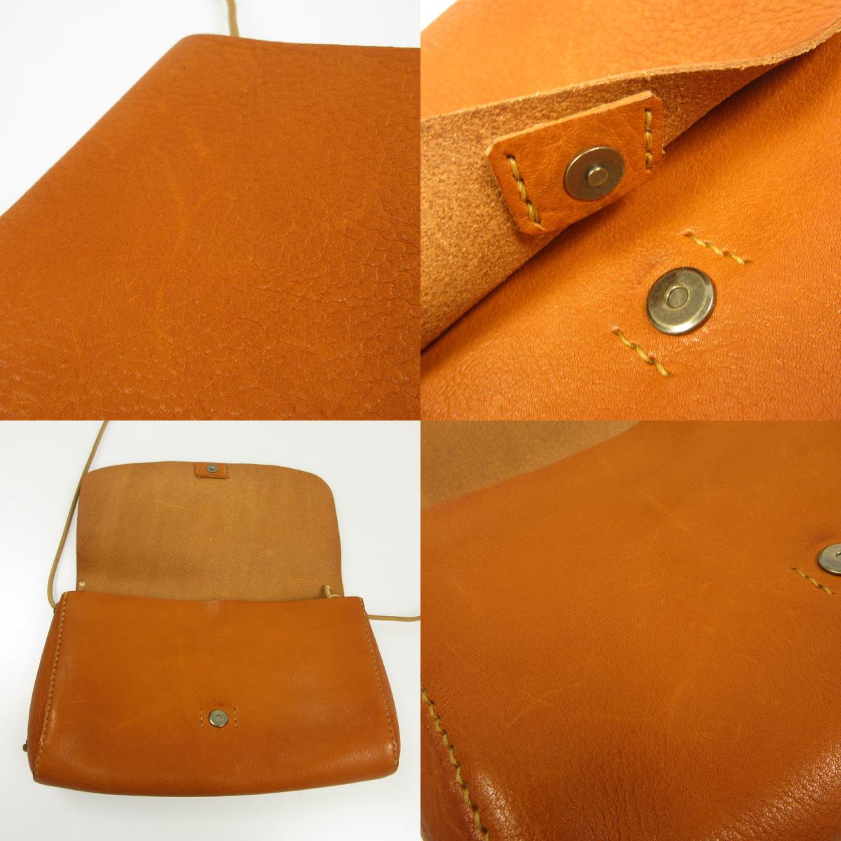 【中古】 栃木レザー 本革手縫いのBODYBAG ショルダーバッグ ブラウン