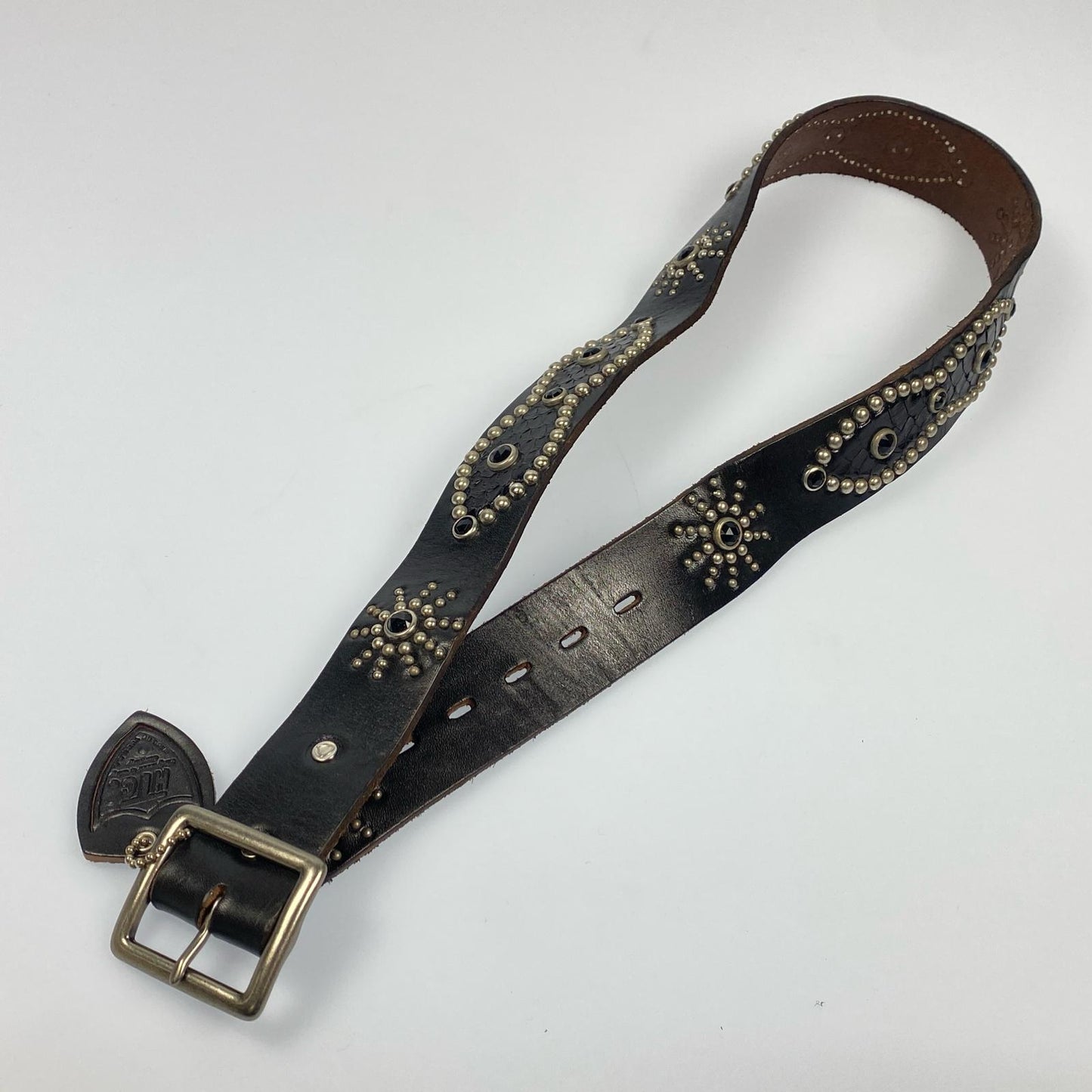 【中古】HTC | エイチティーシー Leather Studs Belt Overlay Peanuts Snake ベルト サイズ:W:36 ブラック