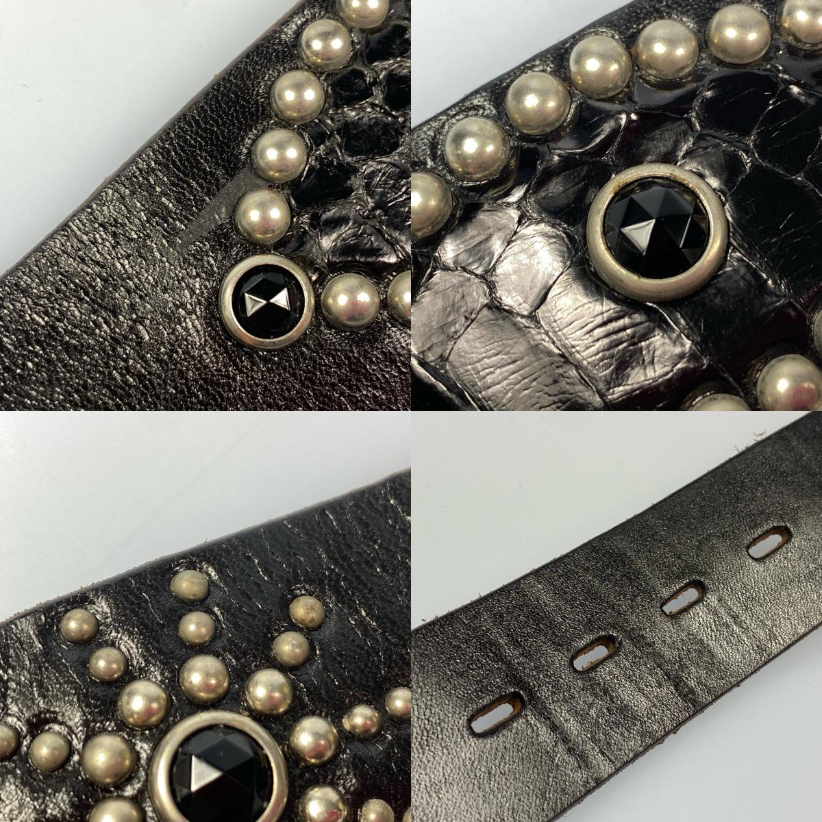 【中古】HTC | エイチティーシー Leather Studs Belt Overlay Peanuts Snake ベルト サイズ:W:36 ブラック