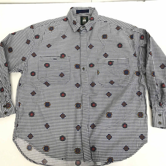 【中古】 長袖シャツ ジェネラ 80~ 90年代 ギンガムチェックシャツ コットンシャツ ホワイト・ネイビー系 L 長袖 -1 マルチカラー【加古川物流】