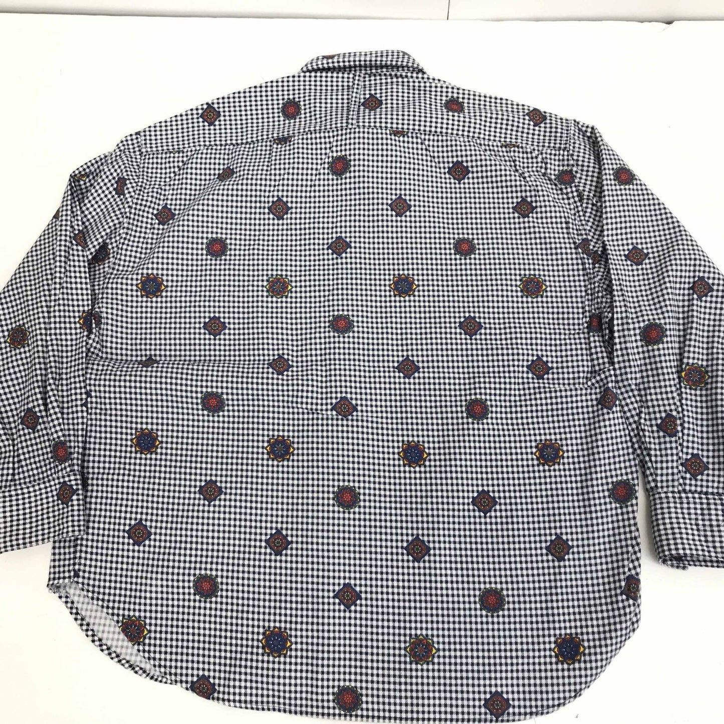【中古】 長袖シャツ ジェネラ 80~ 90年代 ギンガムチェックシャツ コットンシャツ ホワイト・ネイビー系 L 長袖 -1 マルチカラー【加古川物流】