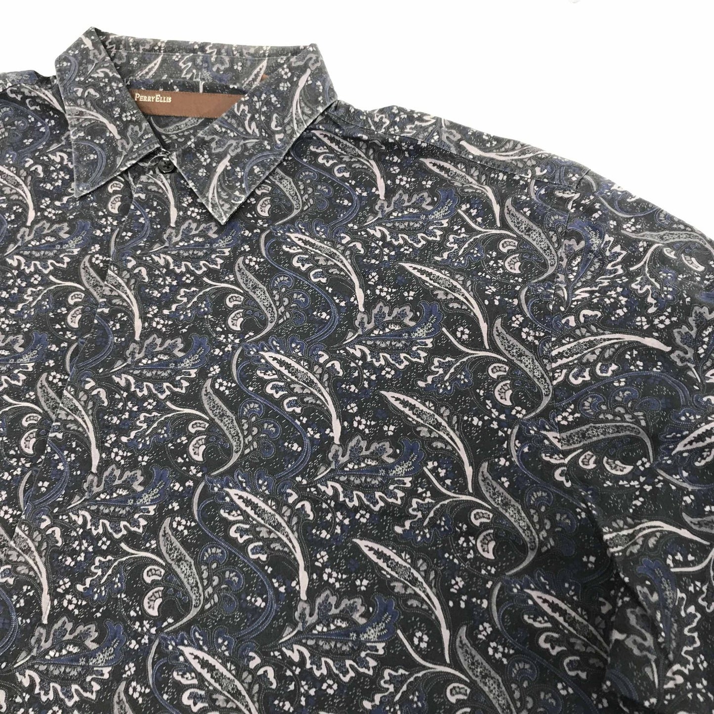 【中古】PERRY ELLIS | ペリーエリス 長袖シャツ ペリーエリス 90~ 00年代 総柄シャツ コットンシャツ ブラック・グレーパープル・ブルー系 XXL 長袖 -3 グレー サイズ:XL【加古川物流】