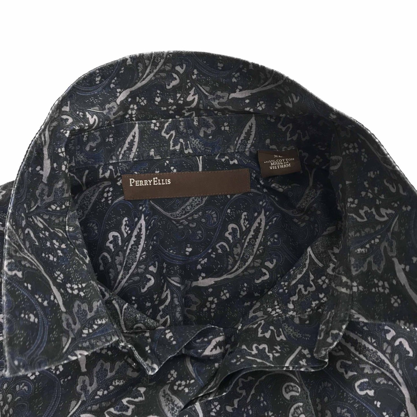 【中古】PERRY ELLIS | ペリーエリス 長袖シャツ ペリーエリス 90~ 00年代 総柄シャツ コットンシャツ ブラック・グレーパープル・ブルー系 XXL 長袖 -3 グレー サイズ:XL【加古川物流】
