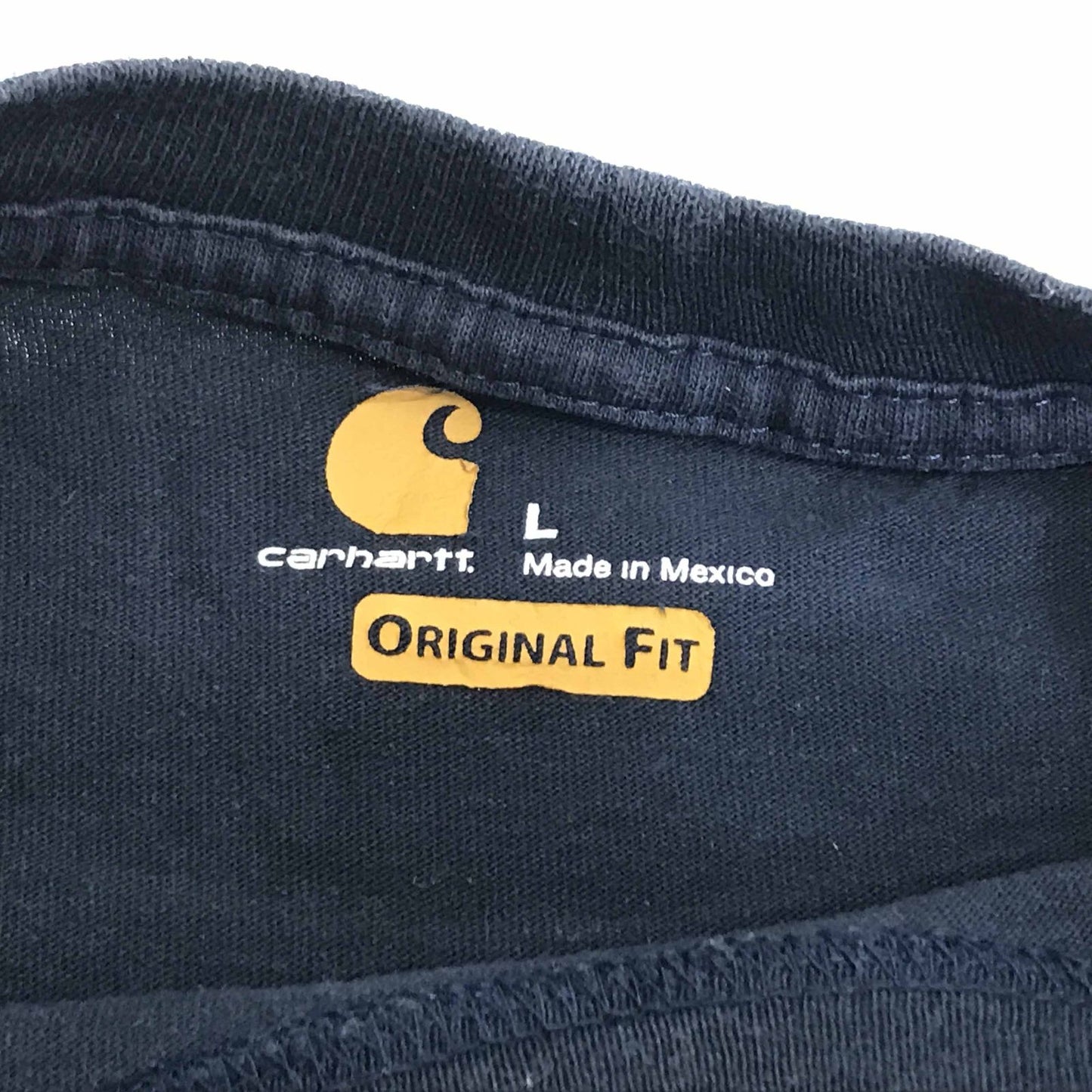 【中古】Carhartt | カーハート 半袖Tシャツ カーハート ORIGINAL FIT ワンポイントロゴ 胸企業刺繍入り ポケットTシャツ ポケT ネイビー L 長袖 ネイビー サイズ:L【加古川物流】