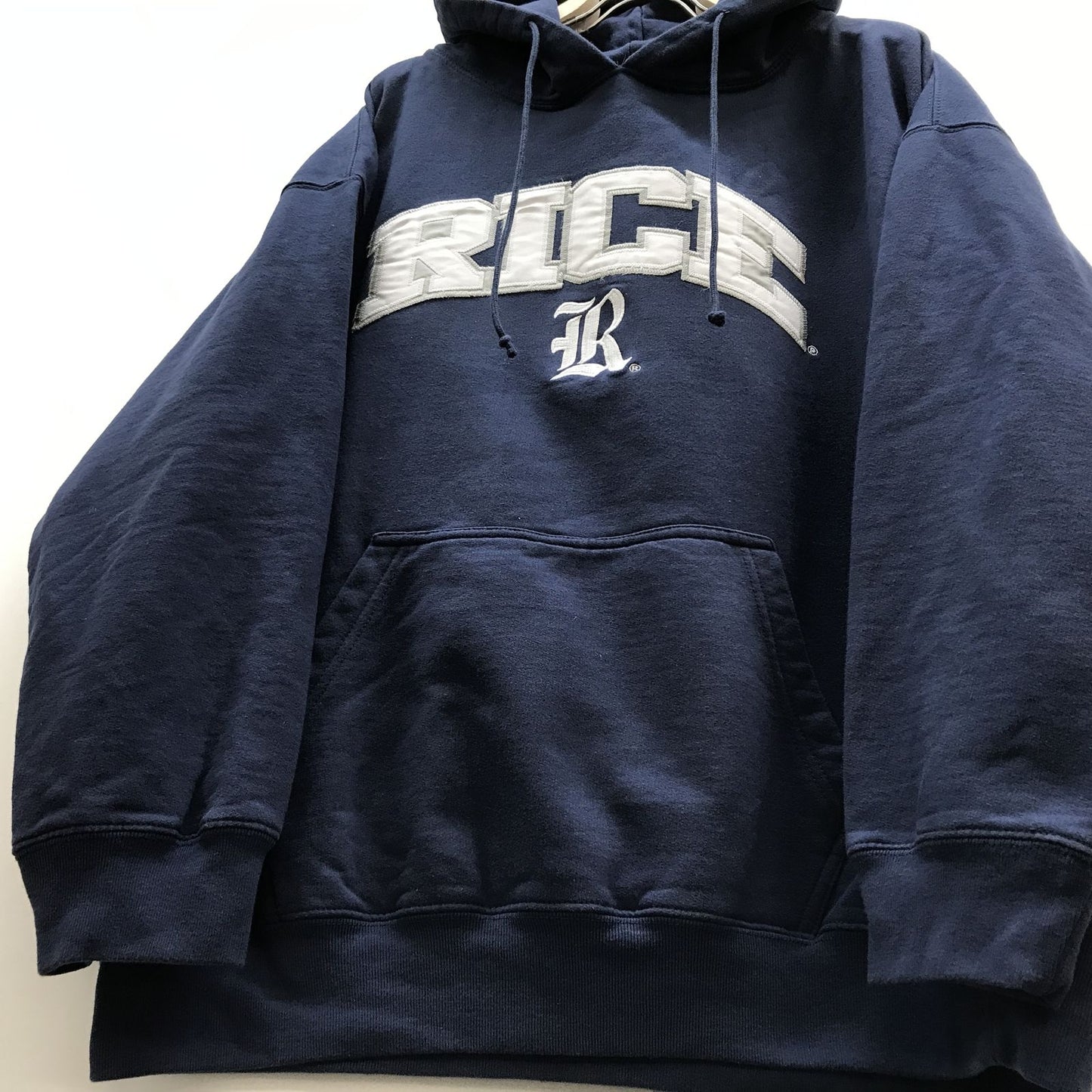 【中古】 パーカー ユーズド コットン長袖パーカー RICE UNIVERSITY ビッグアップリケ&刺繍いり ネイビー 2XL ビッグサイズ! ネイビー【加古川物流】