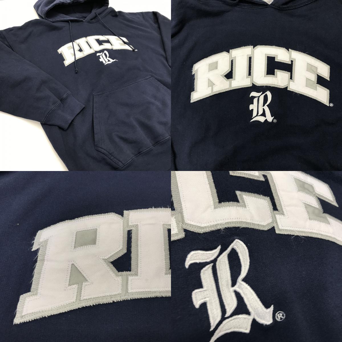 【中古】 パーカー ユーズド コットン長袖パーカー RICE UNIVERSITY ビッグアップリケ&刺繍いり ネイビー 2XL ビッグサイズ! ネイビー【加古川物流】