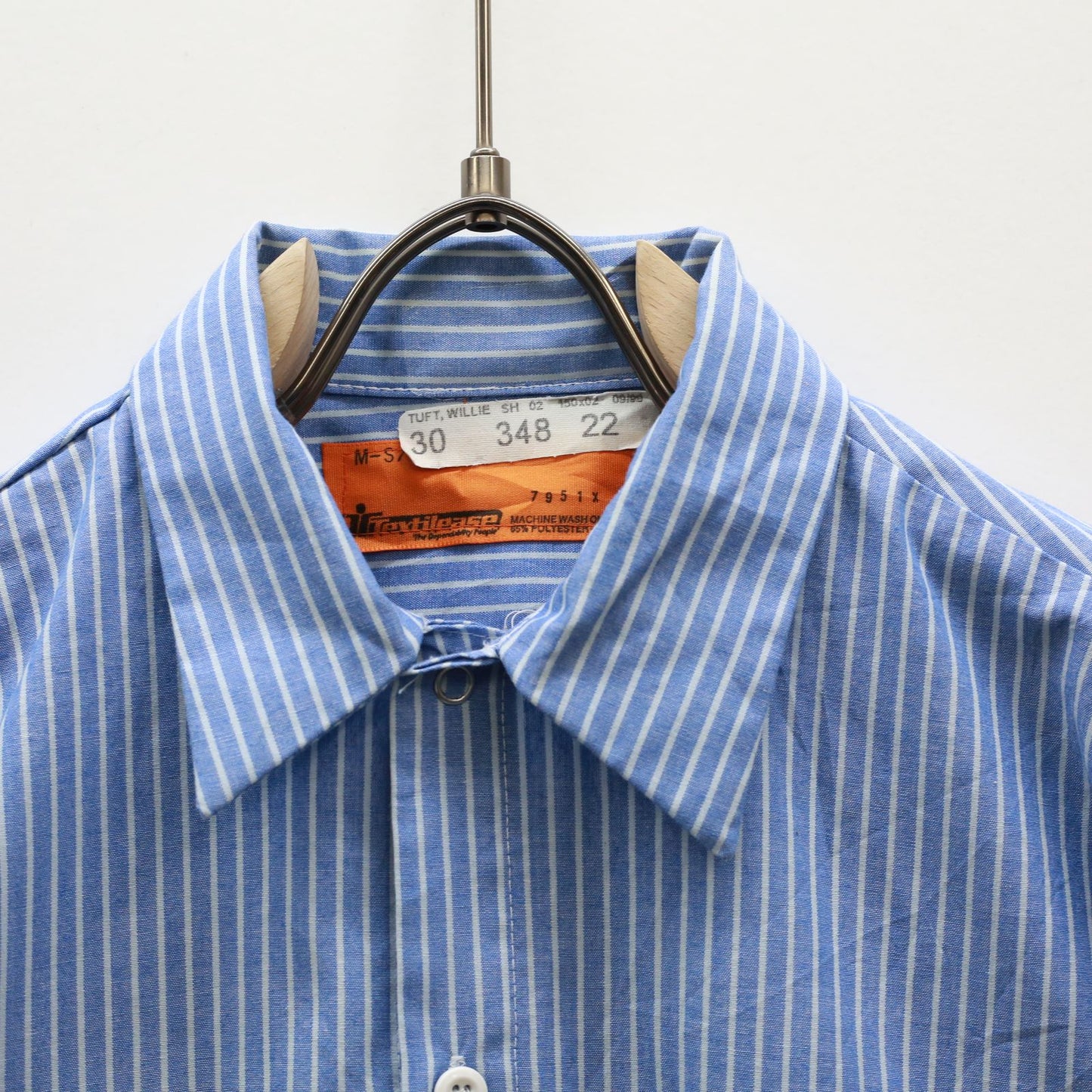 【中古】 半袖シャツ テックスリリース 半袖ワークシャツ ストライプ KERRY ワッペンM ブルー サイズ:M【加古川物流】