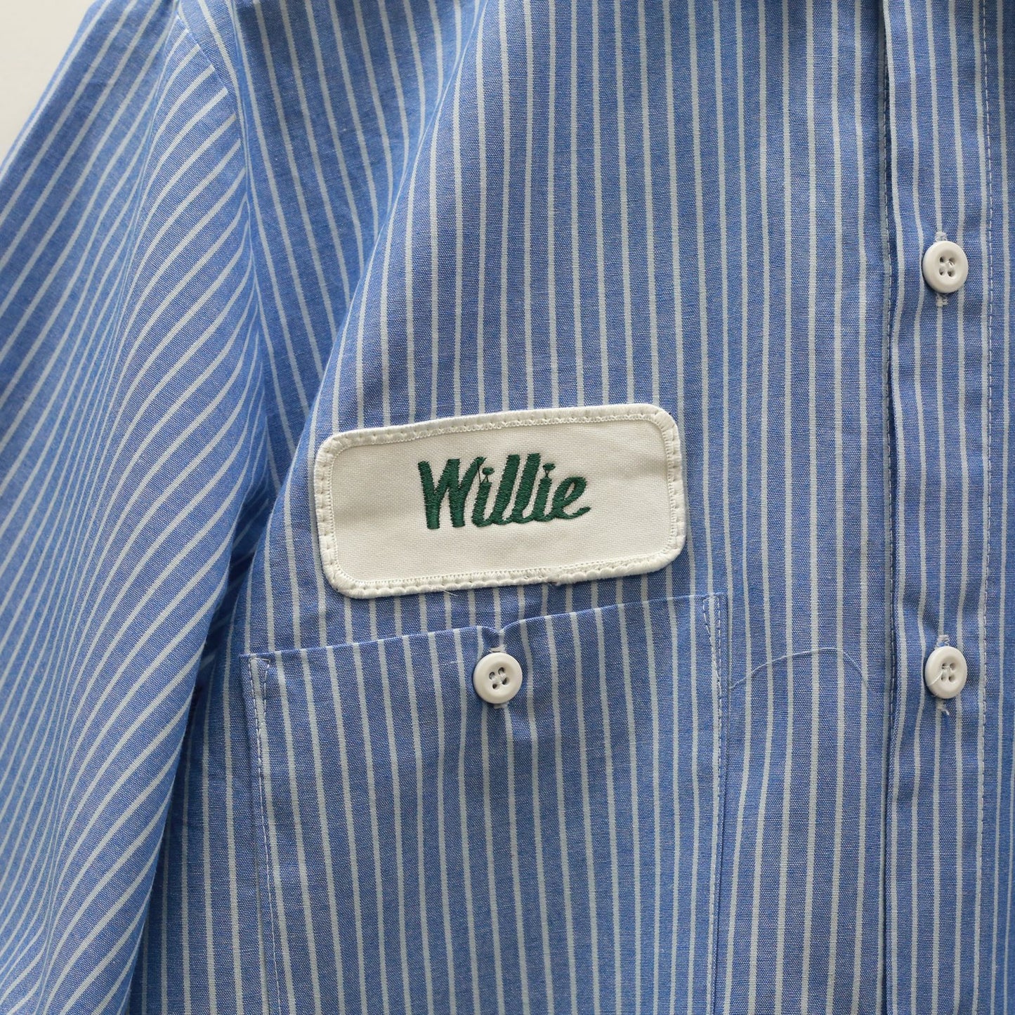 【中古】 半袖シャツ テックスリリース 半袖ワークシャツ ストライプ KERRY ワッペンM ブルー サイズ:M【加古川物流】