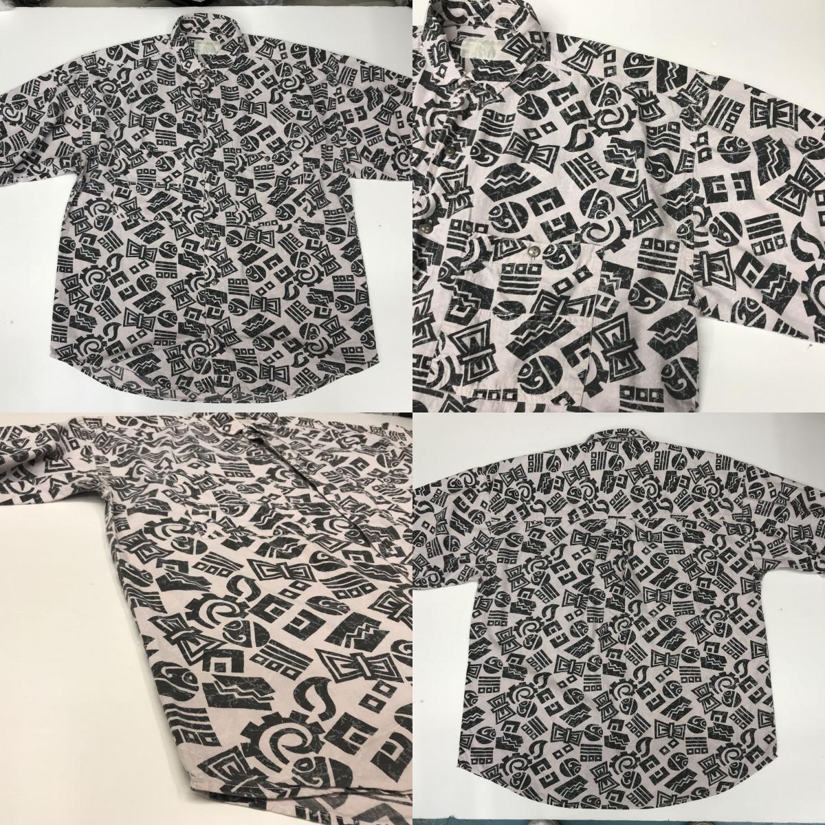 【中古】 半袖シャツ 80~90年代 ピンクとブラック ポップエスニック全柄 総柄半袖 シャツ アロハシャツ ロカビリー風? XL ピンク【加古川物流】