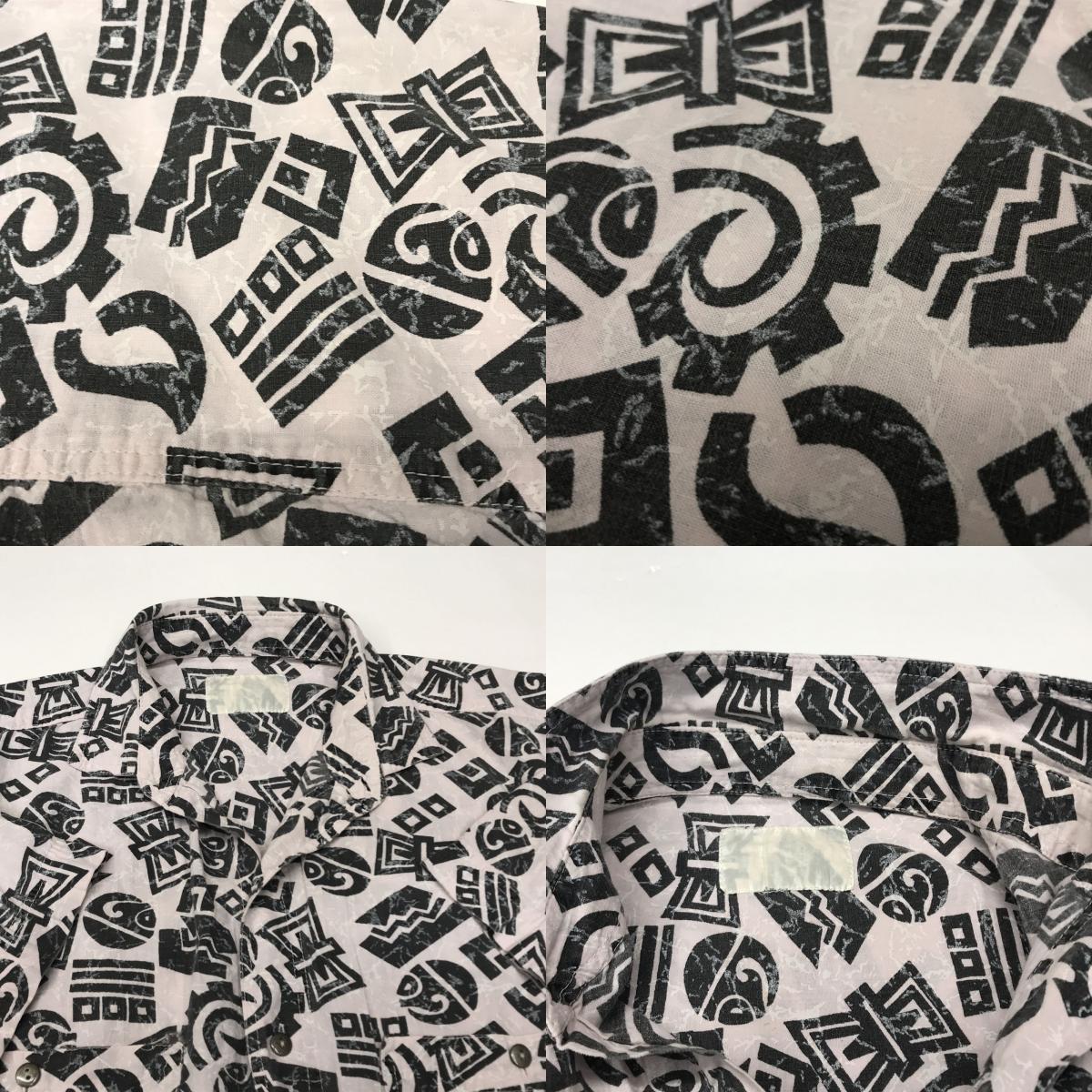 【中古】 半袖シャツ 80~90年代 ピンクとブラック ポップエスニック全柄 総柄半袖 シャツ アロハシャツ ロカビリー風? XL ピンク【加古川物流】