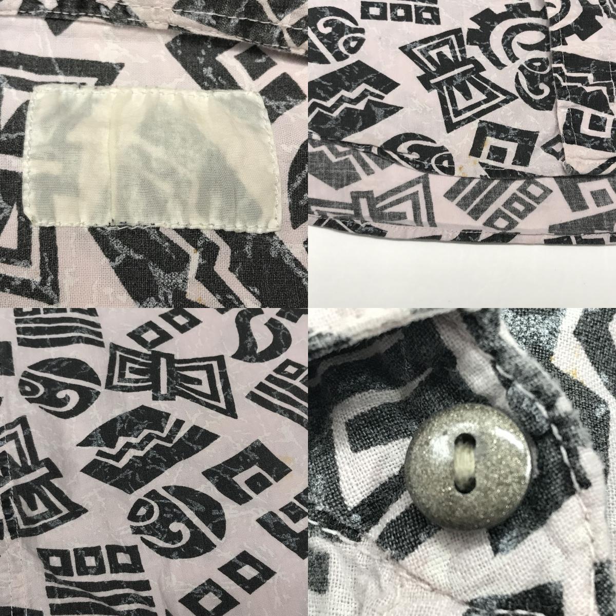 【中古】 半袖シャツ 80~90年代 ピンクとブラック ポップエスニック全柄 総柄半袖 シャツ アロハシャツ ロカビリー風? XL ピンク【加古川物流】