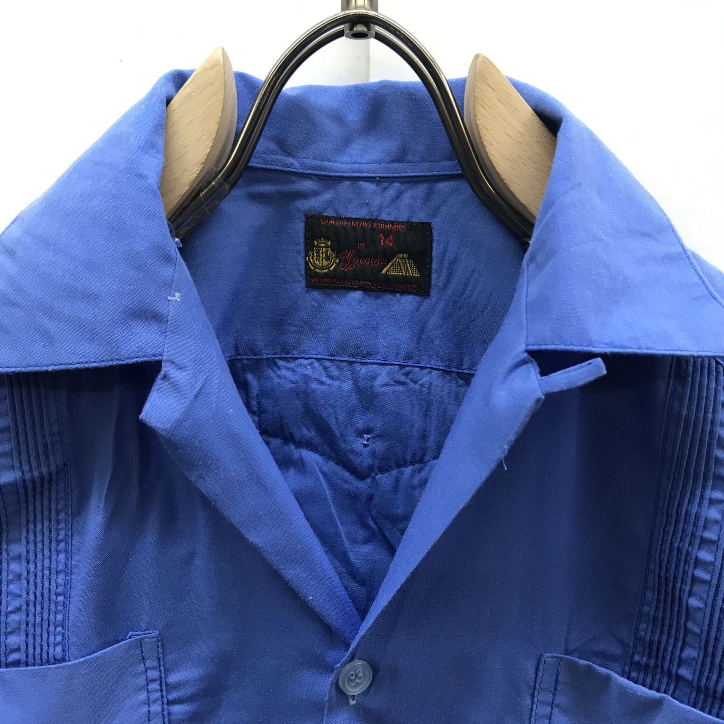 【中古】 長袖シャツ ユカタン 60~70年代 半袖 ビンテージ キッズキューバシャツ 子供服 GYAYABERA SHIRTS 濃いサックスブルー 親子ペアで ブルー【加古川物流】