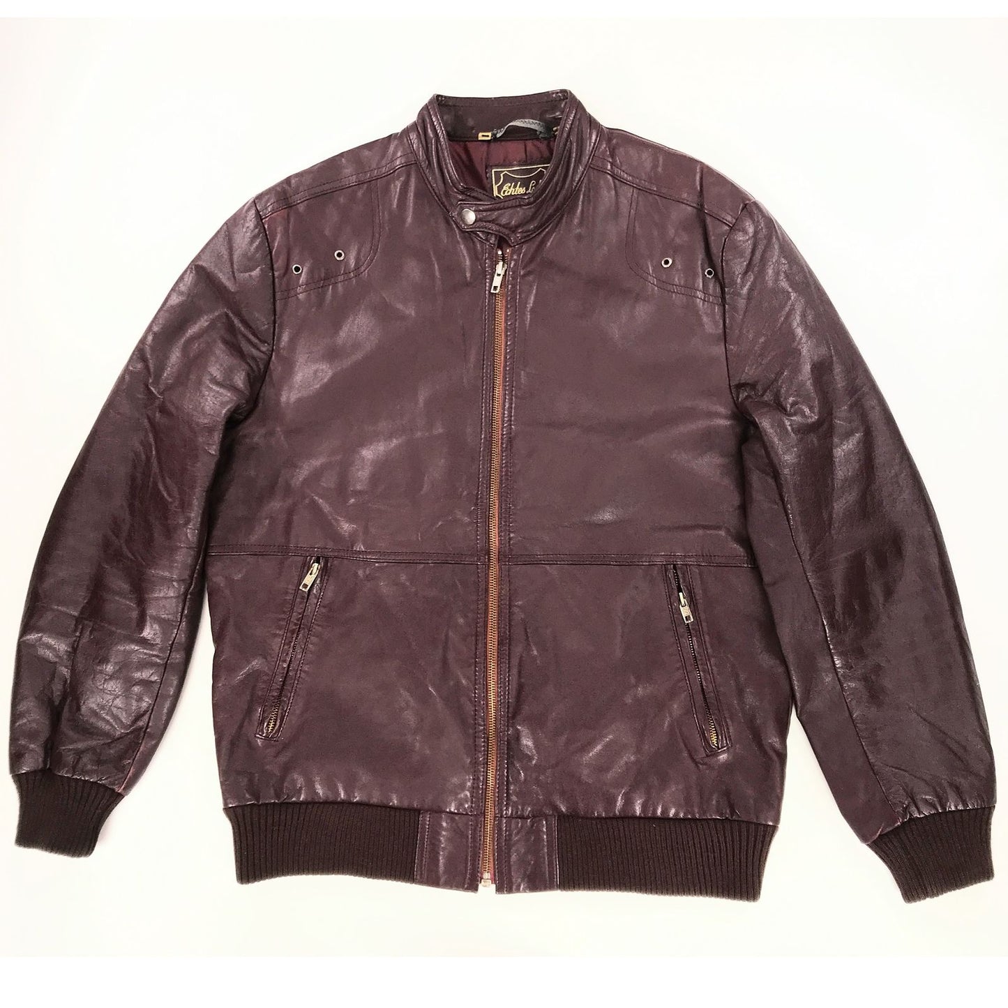 【中古】 その他アウター シーアンドエー 70~ 80年代 シングルライダース スランドカラー ジップ レザージャケット ボルドー XL 位 長袖 ブラウン【加古川物流】