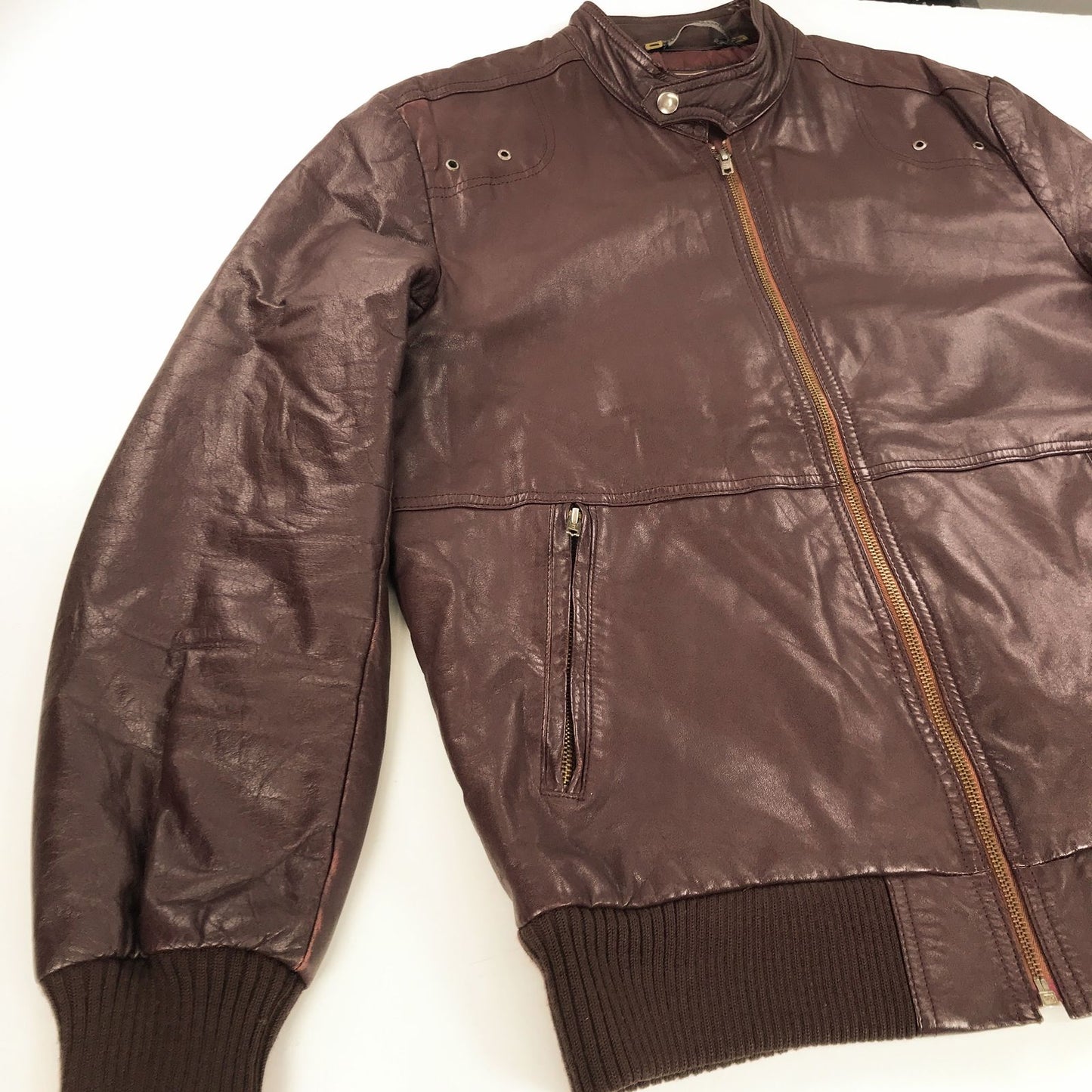【中古】 その他アウター シーアンドエー 70~ 80年代 シングルライダース スランドカラー ジップ レザージャケット ボルドー XL 位 長袖 ブラウン【加古川物流】