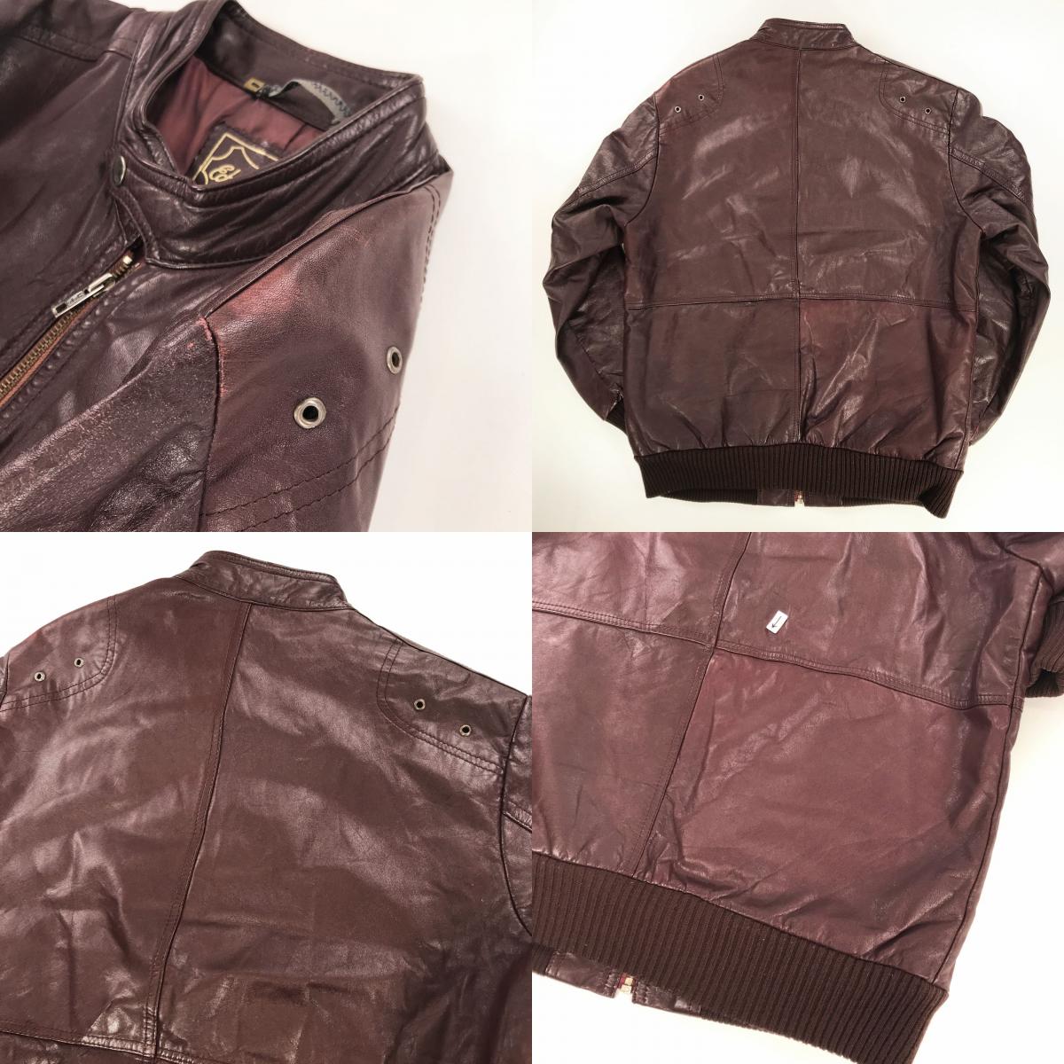【中古】 その他アウター シーアンドエー 70~ 80年代 シングルライダース スランドカラー ジップ レザージャケット ボルドー XL 位 長袖 ブラウン【加古川物流】