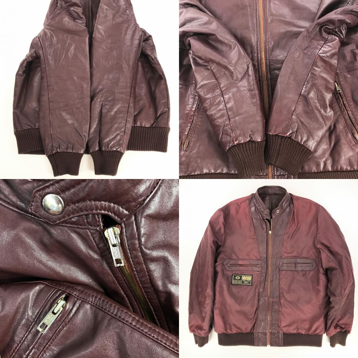 【中古】 その他アウター シーアンドエー 70~ 80年代 シングルライダース スランドカラー ジップ レザージャケット ボルドー XL 位 長袖 ブラウン【加古川物流】