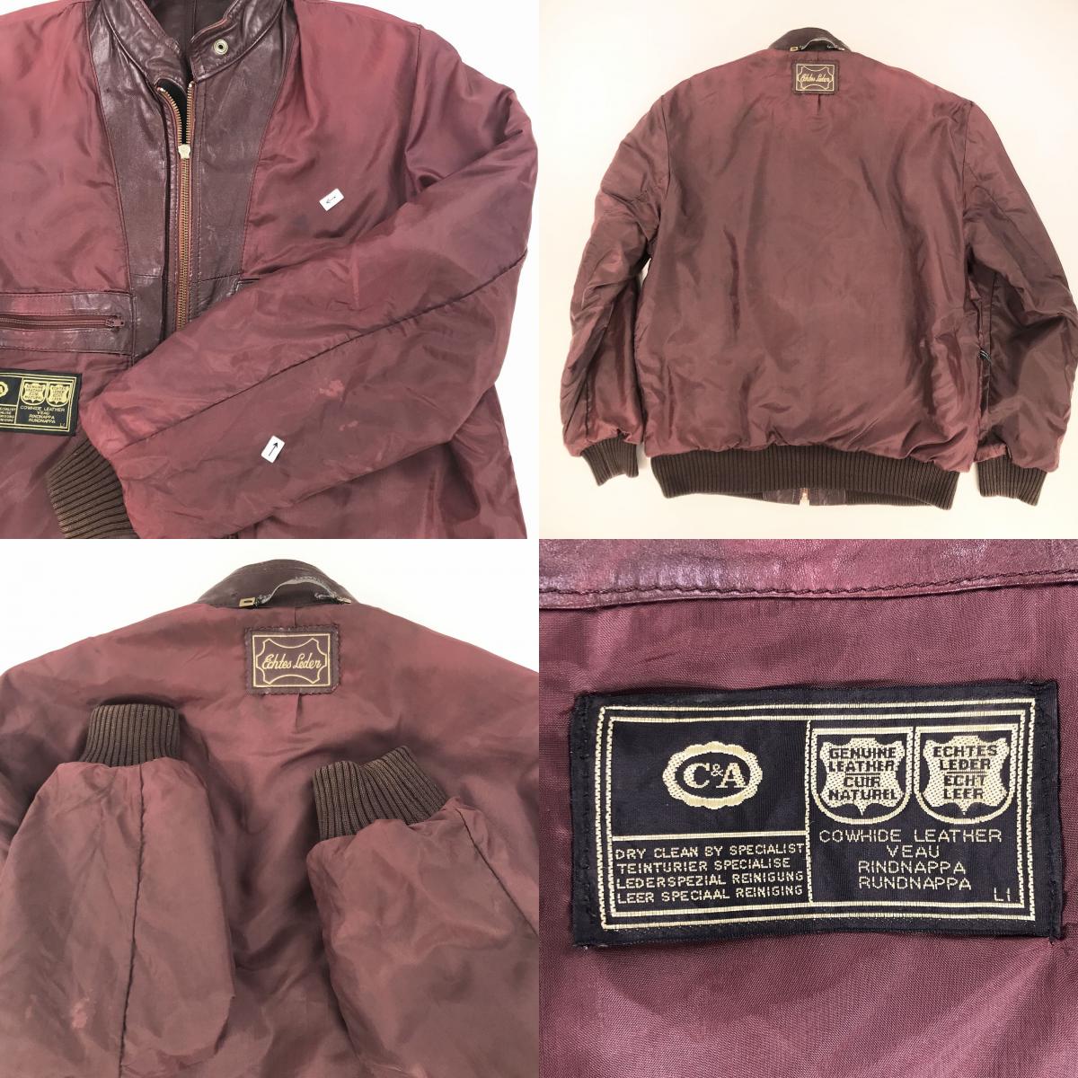 【中古】 その他アウター シーアンドエー 70~ 80年代 シングルライダース スランドカラー ジップ レザージャケット ボルドー XL 位 長袖 ブラウン【加古川物流】
