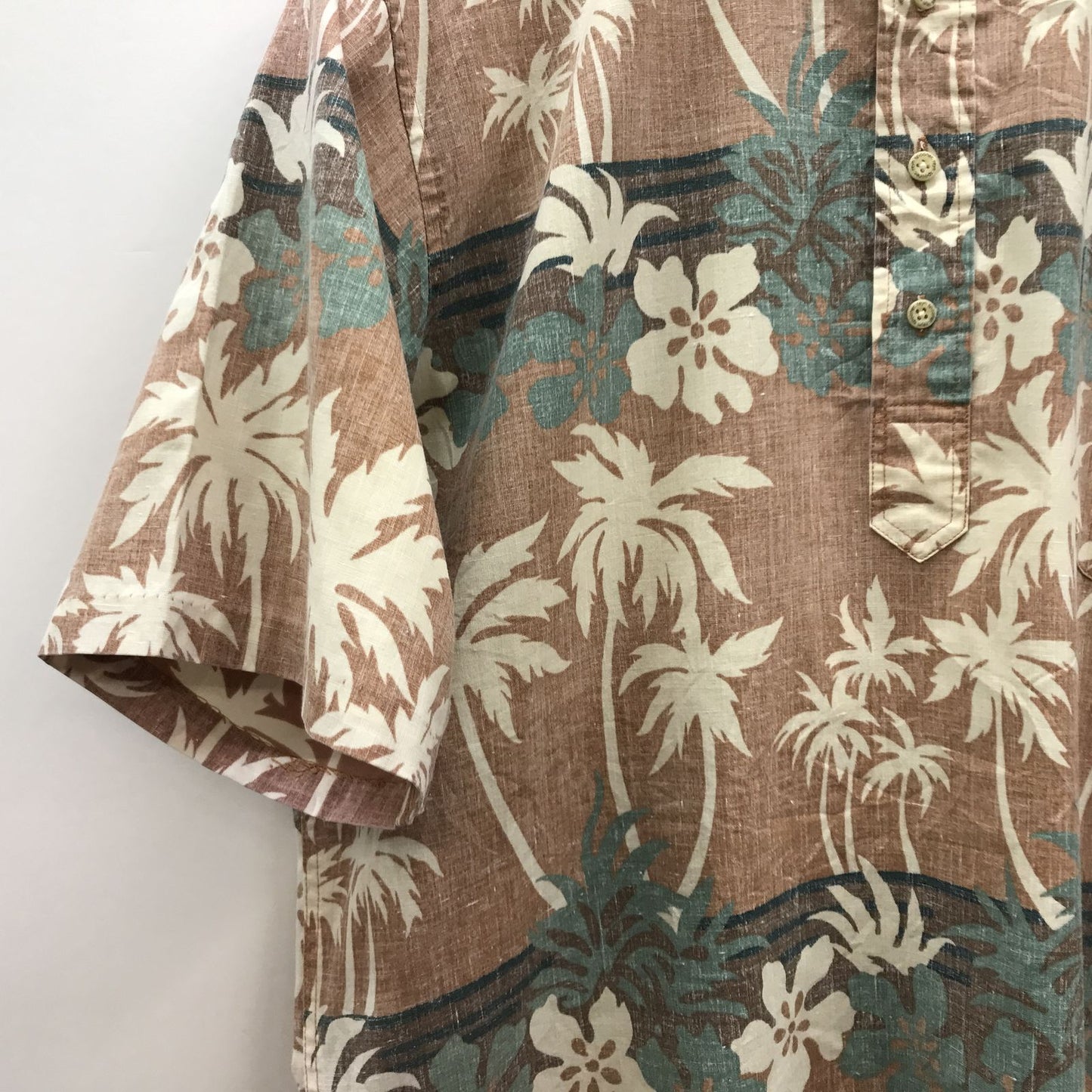 【中古】Reyn Spooner | レインスプーナー 長袖シャツ レインスプナー 90年代 ビキニタグ 半袖アロハシャツ ヤシの木とハイビスカス柄 ブラウン系 ハワイアンシャツ XL ブラウン【加古川物流】