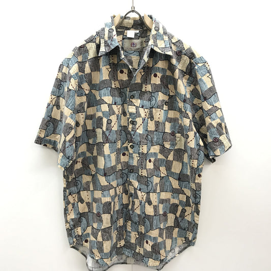 【中古】 長袖シャツ テリトリーアヘッド リネン混ヘビーコットン 半袖シャツ ポップエスニックアート柄 XXL マルチカラー サイズ:L【加古川物流】