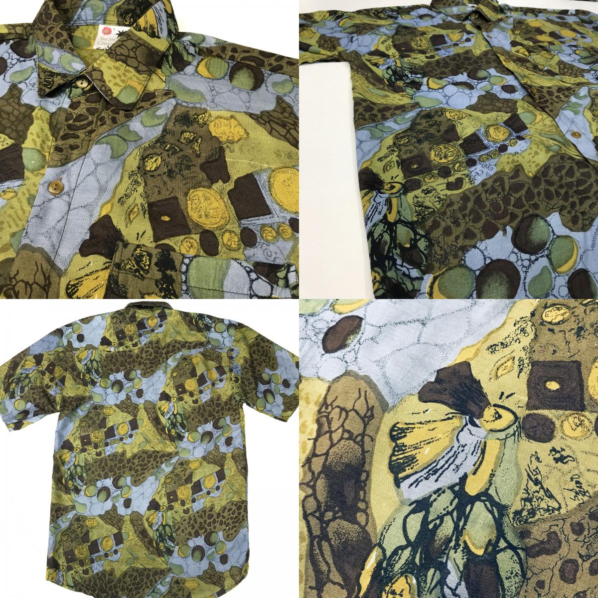 【中古】 長袖シャツ スーリヤクリエーションズ レーヨン 柄シャツ 半袖シャツ 熱帯モチーフ柄? XL マルチカラー【加古川物流】