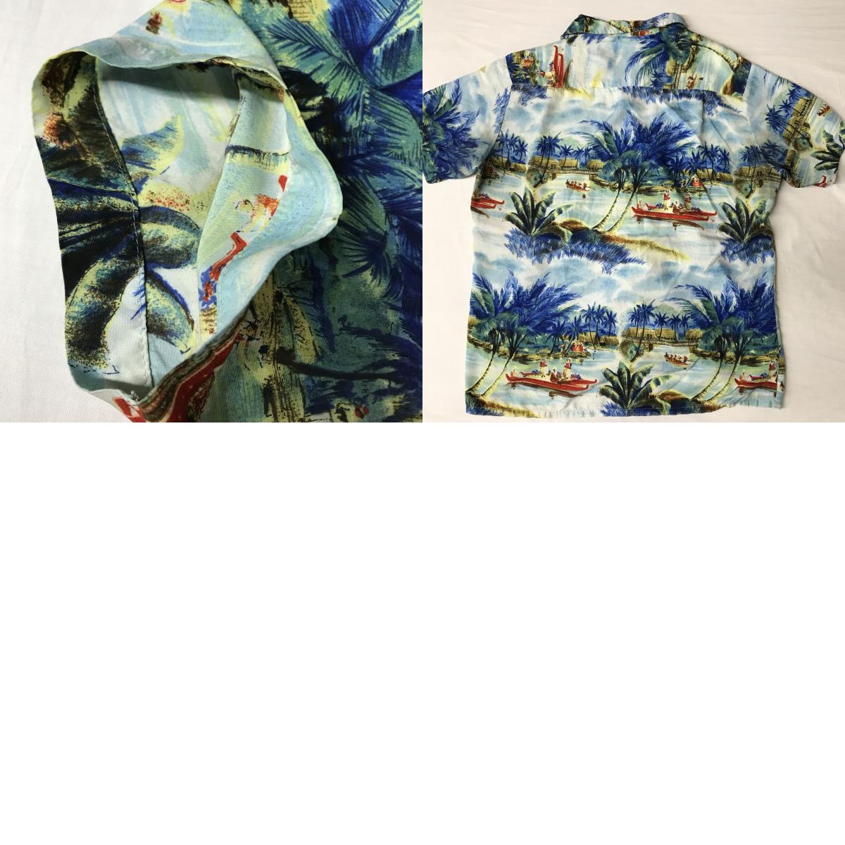 【中古】 半袖シャツ 70~80年代 KENNINGTON アロハ ハワイアンシャツ 水色 ビンテージ柄 ブルー サイズ:L【加古川物流】