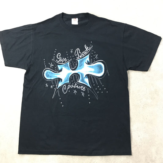 【中古】 半袖Tシャツ L 半袖 Tシャツ プリントTシャツGIVE BACK COUTURE クルーネックT 黒 ブラック FRUITS OF THE ROOM 中古 古着 ブラック サイズ:L【加古川物流】
