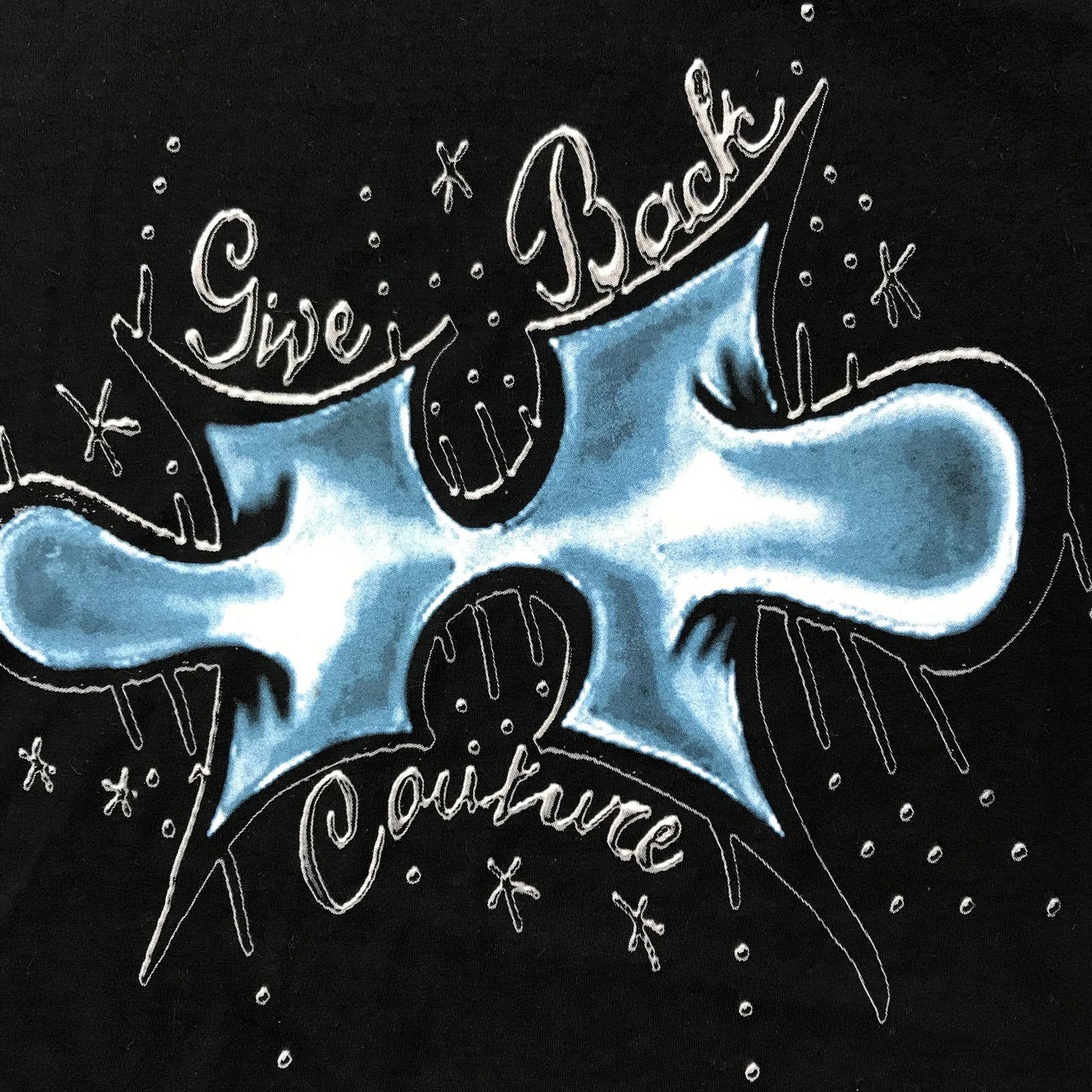 【中古】 半袖Tシャツ L 半袖 Tシャツ プリントTシャツGIVE BACK COUTURE クルーネックT 黒 ブラック FRUITS OF THE ROOM 中古 古着 ブラック サイズ:L【加古川物流】