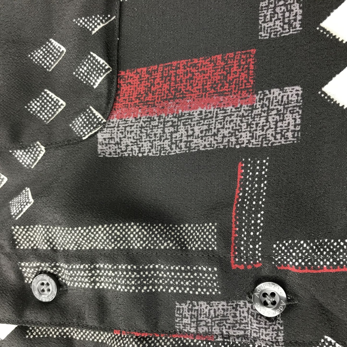 【中古】 半袖シャツ L 90年代 JPN VINTAGE Adam & Eve 総柄 ポリエステルシャツ半袖 四角ひし形連続 赤と黒白 アート風柄 ビンテージ その他【加古川物流】