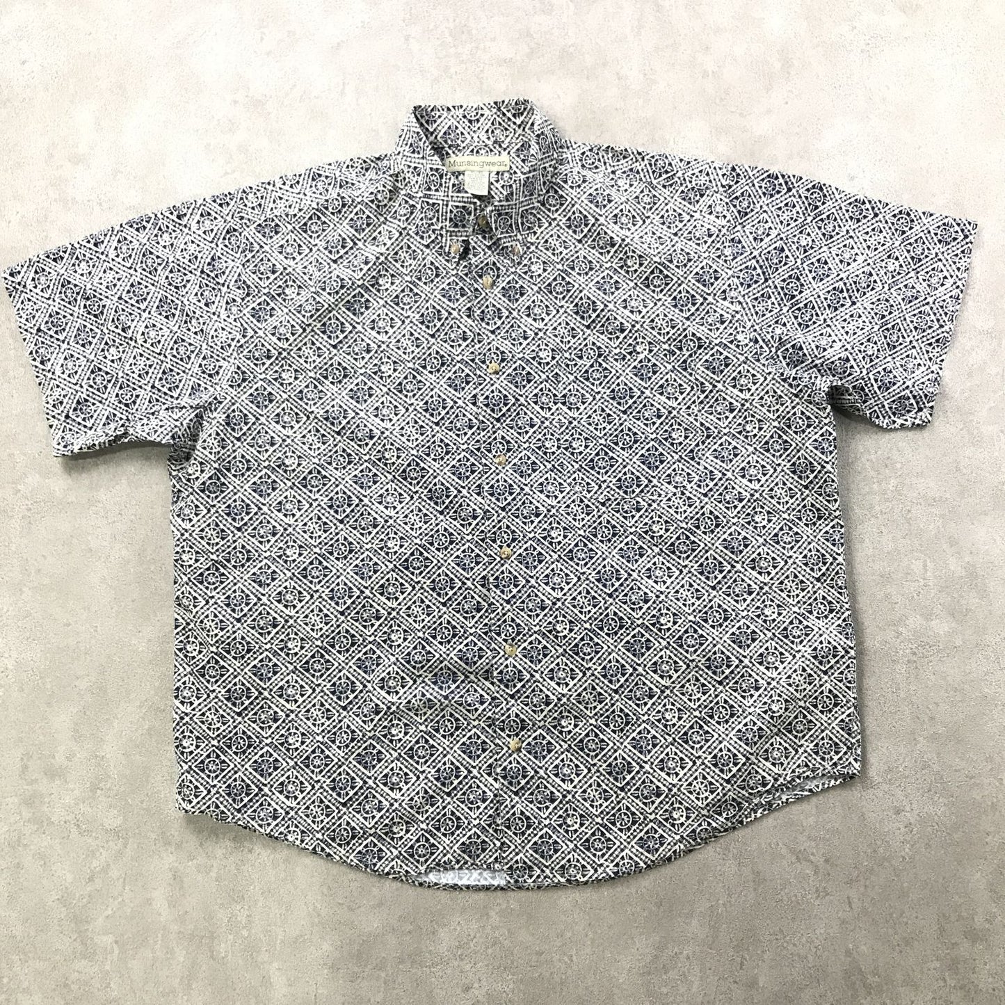 【中古】 半袖シャツ XL 90年代 マンシング総柄 モノグラム柄 コットンシャツ 半袖  ビンテージ その他 サイズ:XL【加古川物流】