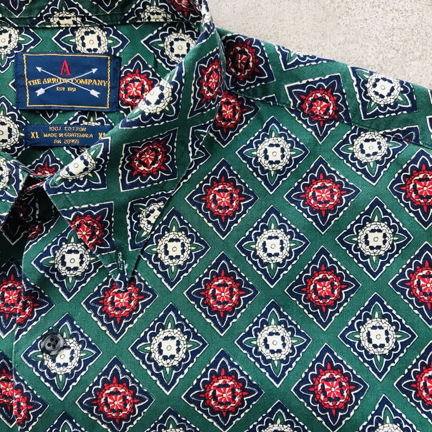 【中古】 半袖シャツ XL 90年代 THE ARROW COMPANY 総柄 モノグラム柄 コットンシャツ 半袖 ビンテージ その他 サイズ:XL【加古川物流】