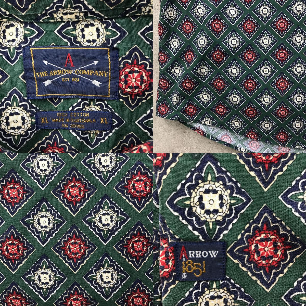 【中古】 半袖シャツ XL 90年代 THE ARROW COMPANY 総柄 モノグラム柄 コットンシャツ 半袖 ビンテージ その他 サイズ:XL【加古川物流】