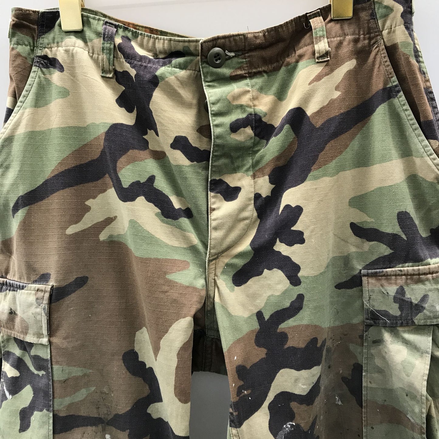 【中古】 パンツ 80年代? 米軍 ウッドランドカモ 迷彩 リップストップ ミリタリー カーゴパンツ コンバットパンツ BDU パンツ USA製 メンズ MEDIUM-REGULAR マルチカラー【加古川物流】
