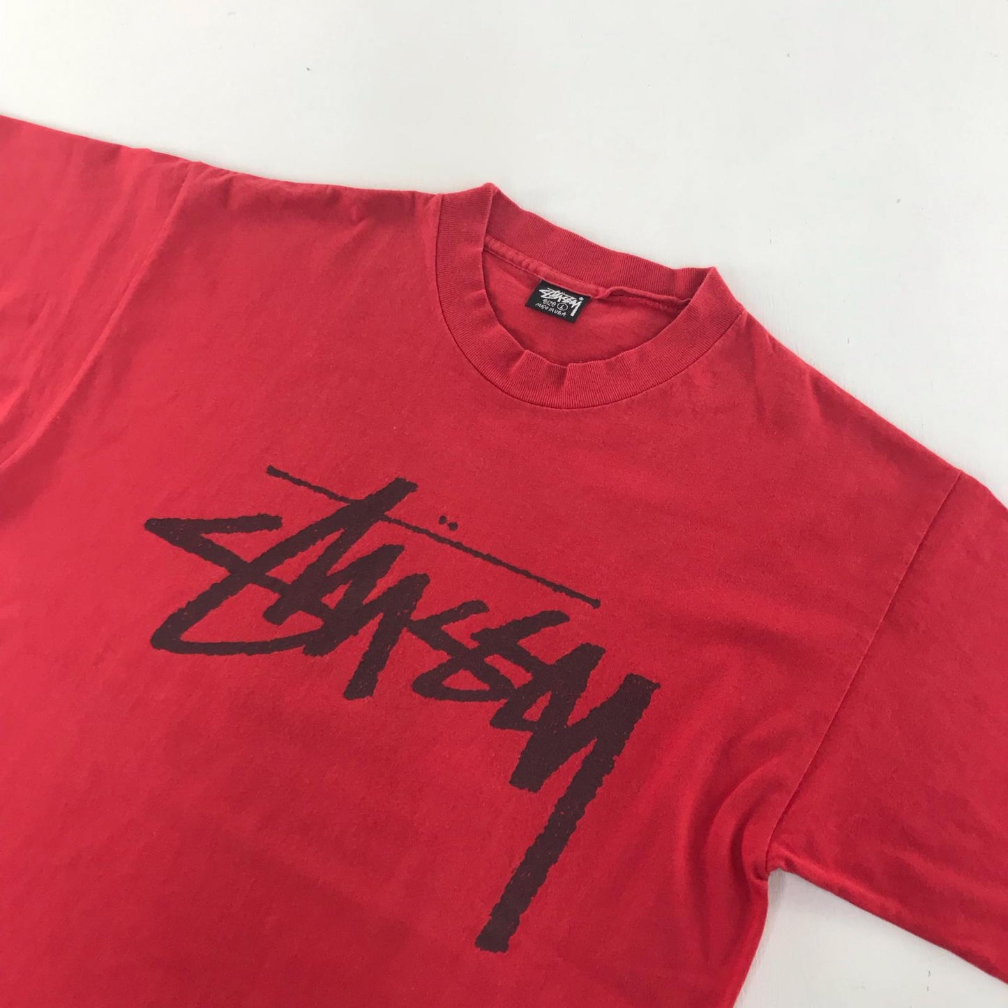 【中古】STUSSY | ステューシー Old Stussy LOGO Tee 半袖Tシャツ レッド サイズ:L【加古川物流】