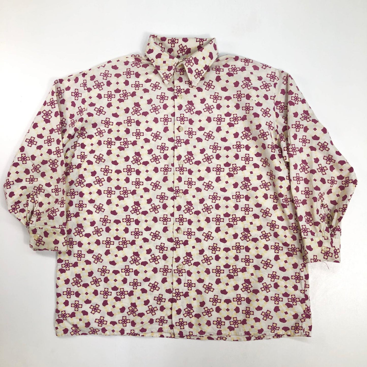 【中古】VINTAGE衣料 | ヴィンテージイリョウ 60-70年代 EURO パジャマシャツ 幾何学模様 VIETNAM製 長袖シャツ【加古川物流】