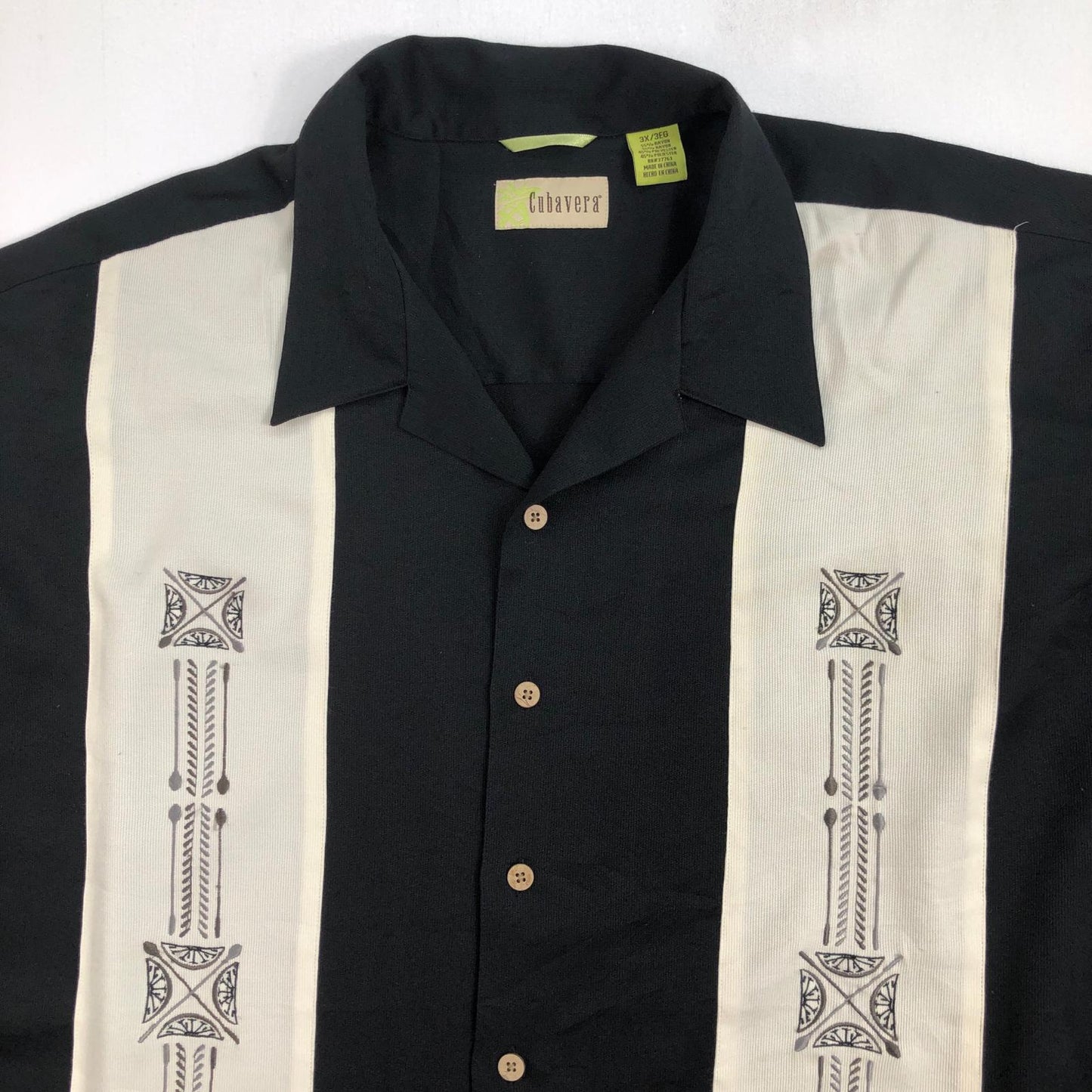 【中古】 CUBAVERA レーヨン混 キューバシャツ 半袖シャツ ブラック【加古川物流】