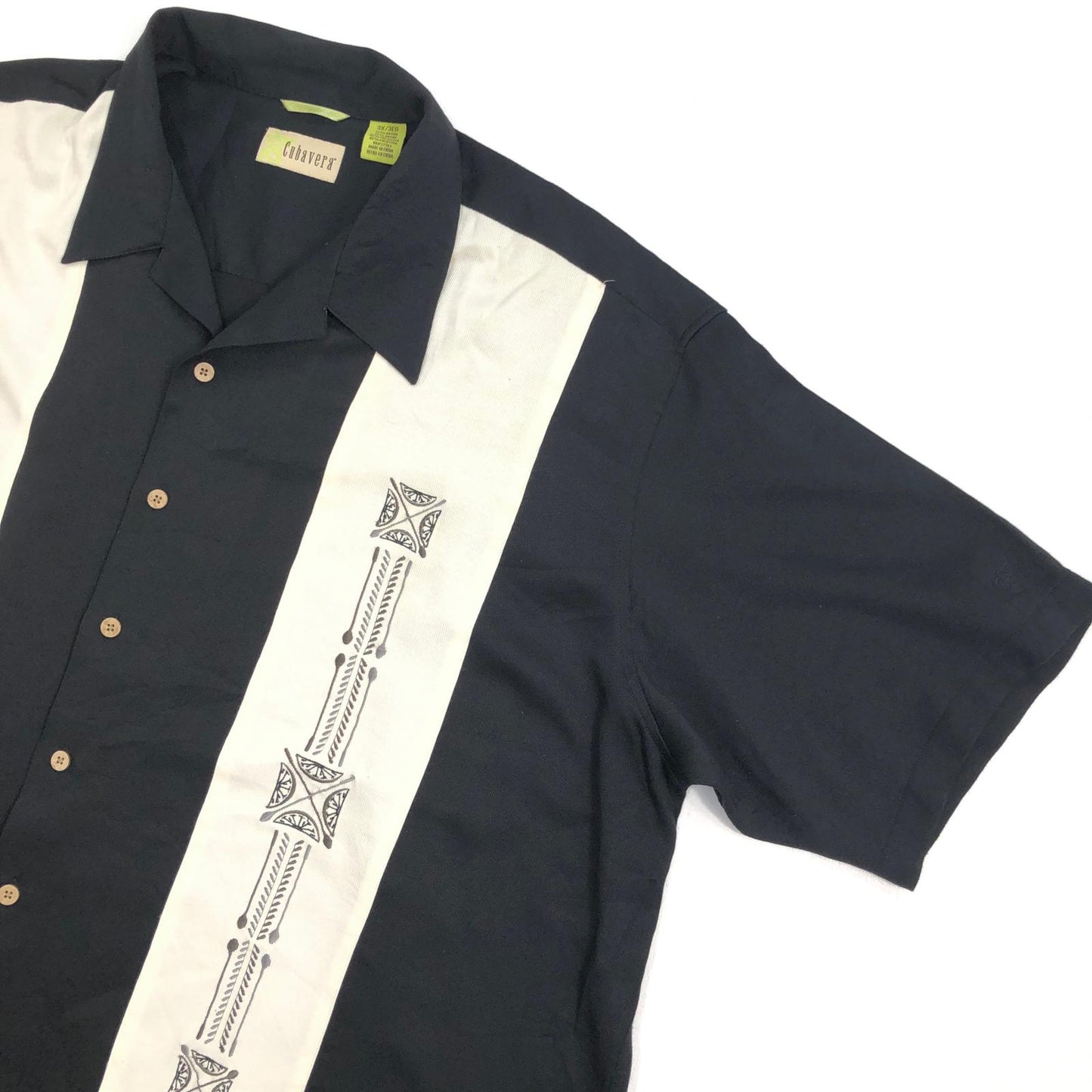 【中古】 CUBAVERA レーヨン混 キューバシャツ 半袖シャツ ブラック【加古川物流】