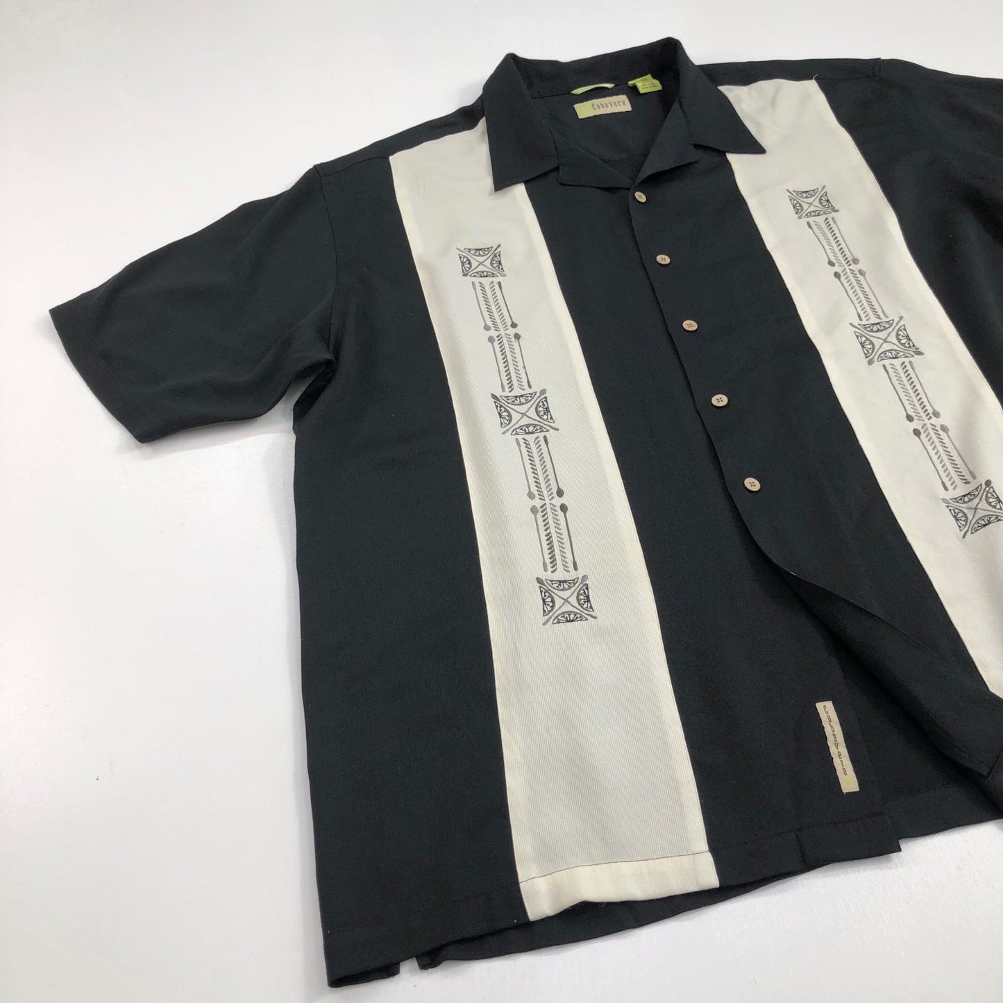 【中古】 CUBAVERA レーヨン混 キューバシャツ 半袖シャツ ブラック【加古川物流】
