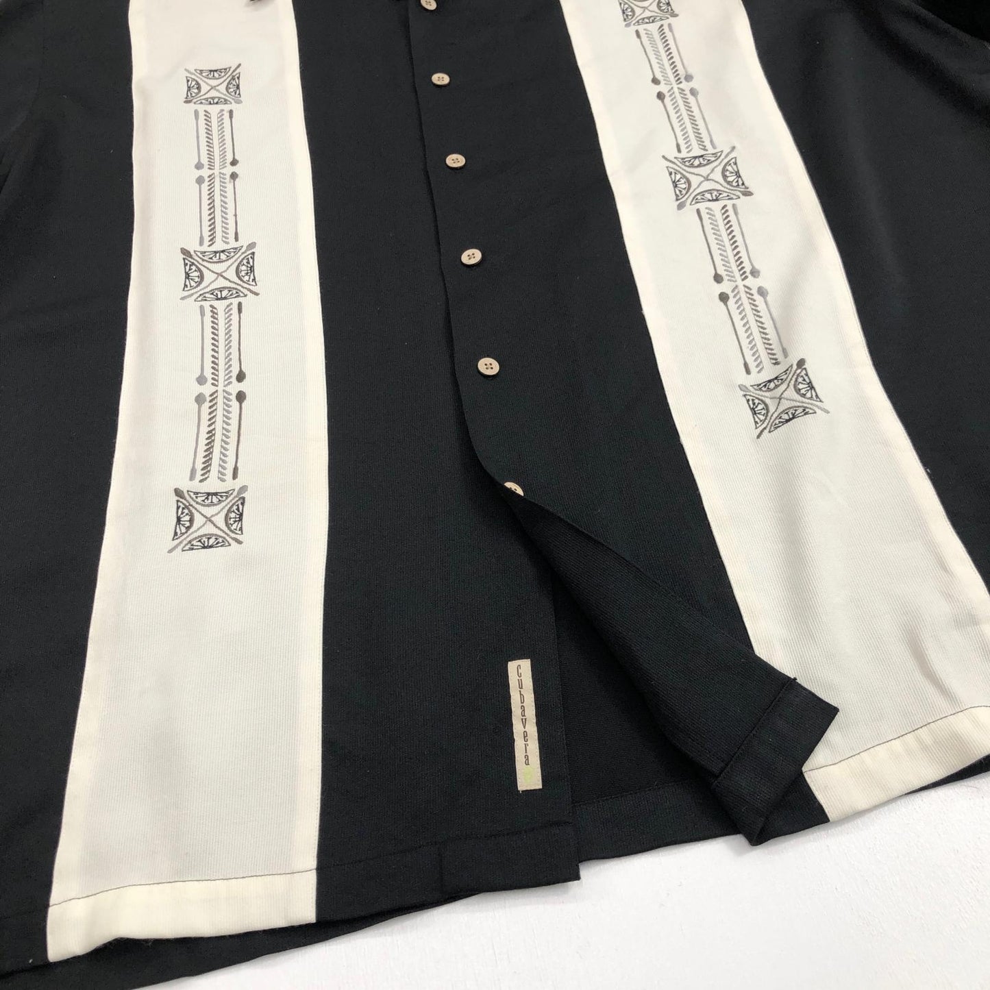 【中古】 CUBAVERA レーヨン混 キューバシャツ 半袖シャツ ブラック【加古川物流】