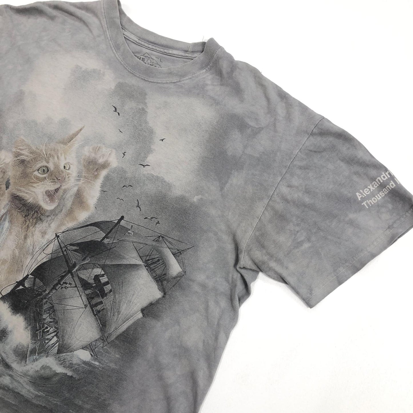 【中古】 THE MOUNTAIN ザ マウンテン 巨大 猫 船 半袖Tシャツ グレー サイズ:L【加古川物流】