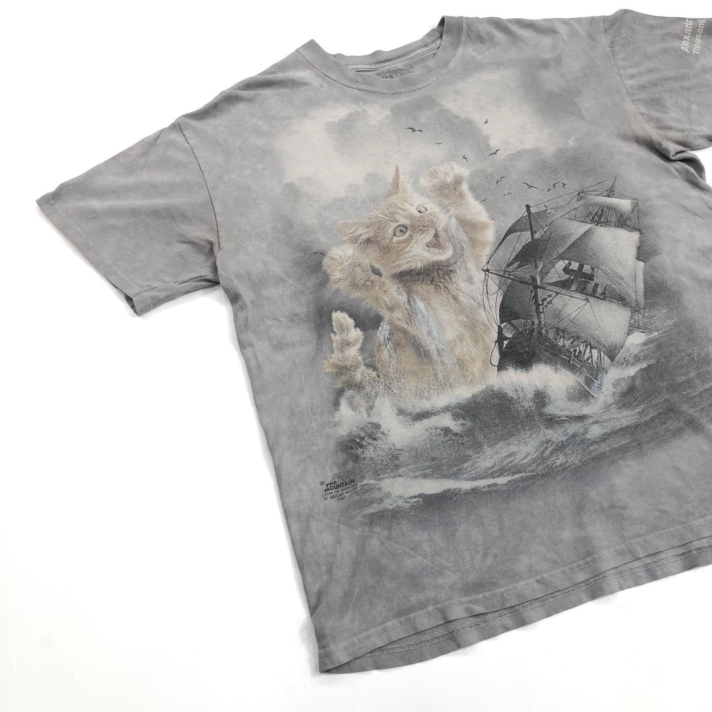 【中古】 THE MOUNTAIN ザ マウンテン 巨大 猫 船 半袖Tシャツ グレー サイズ:L【加古川物流】