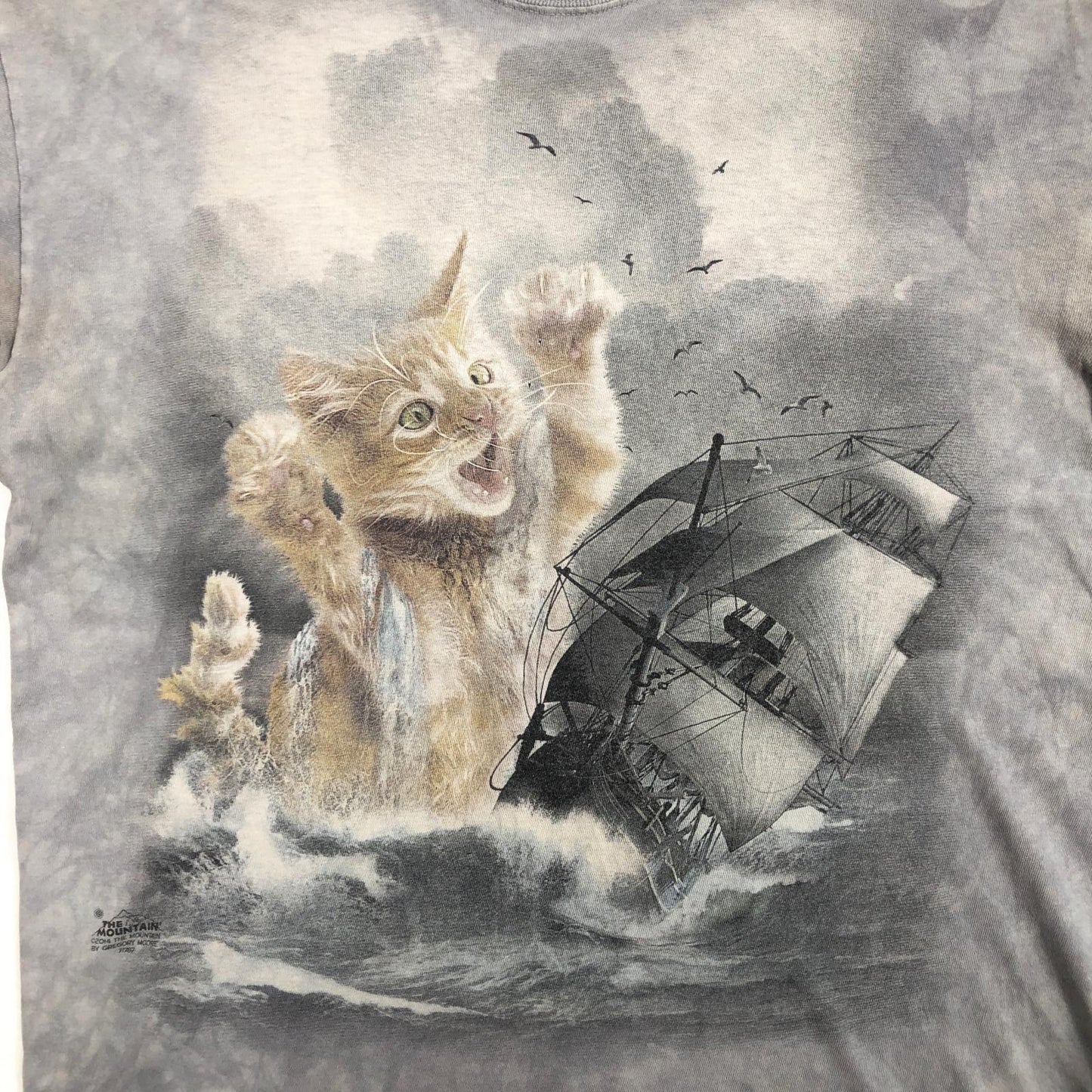 【中古】 THE MOUNTAIN ザ マウンテン 巨大 猫 船 半袖Tシャツ グレー サイズ:L【加古川物流】